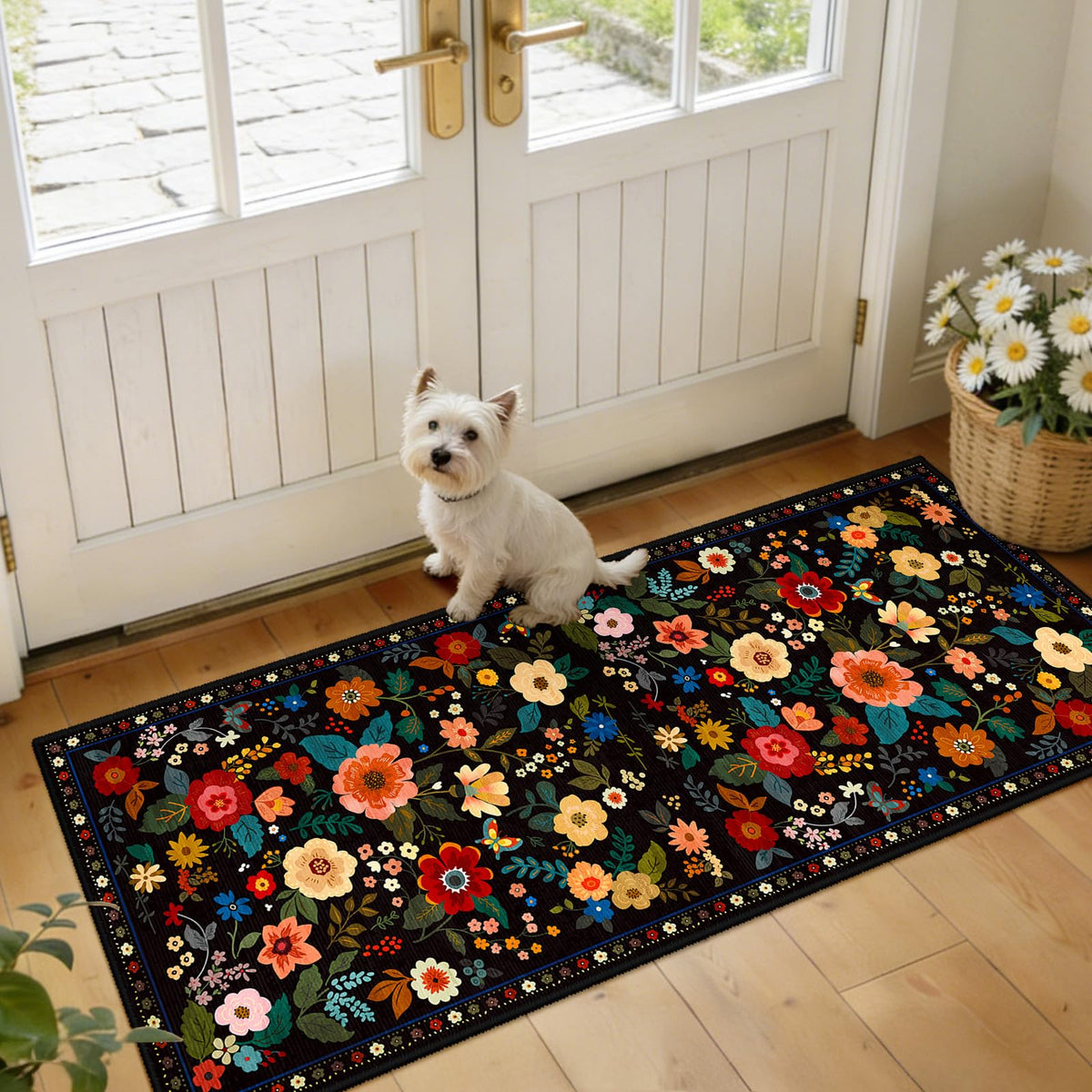RELEANY Floral Washable 5x7 Area Rugs Pink