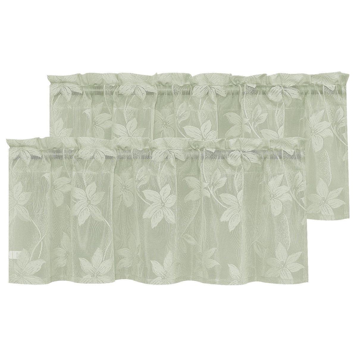 DWCN White Sheer Curtains - Short Curtains Floral Lace Design Rod Pocket Window Voile Sheer Drapes for Bedroom Kitchen Small Window 42 x 54 inch Length, 2 Panels White