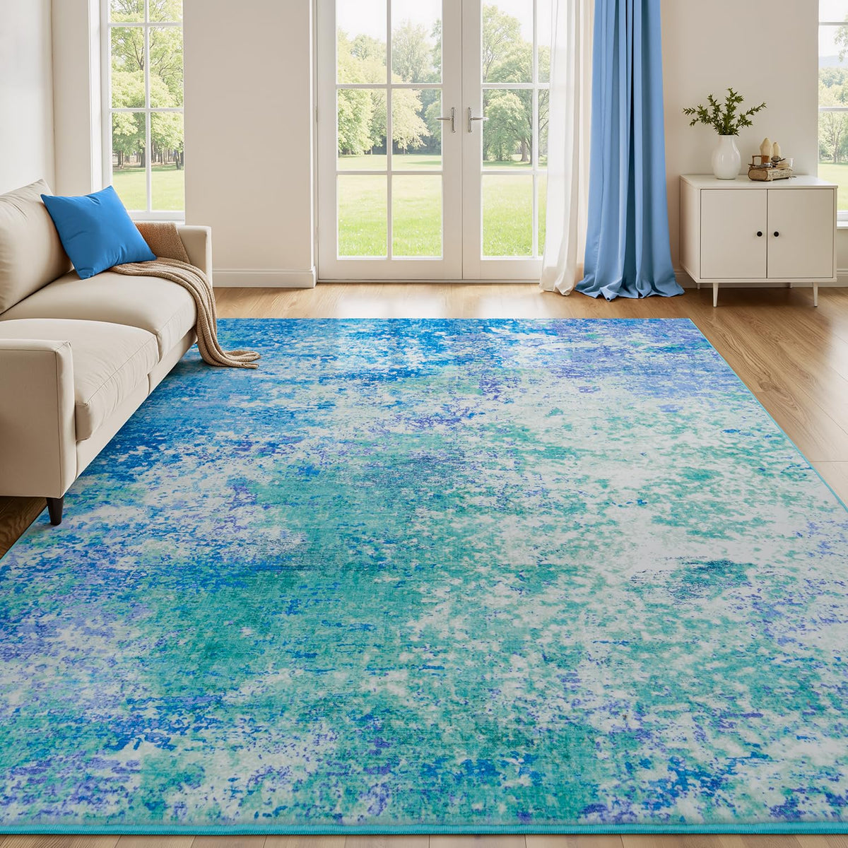 Rugflix 5x7 Area Rugs for Living Room, Colorful Rainbow Washable Rug