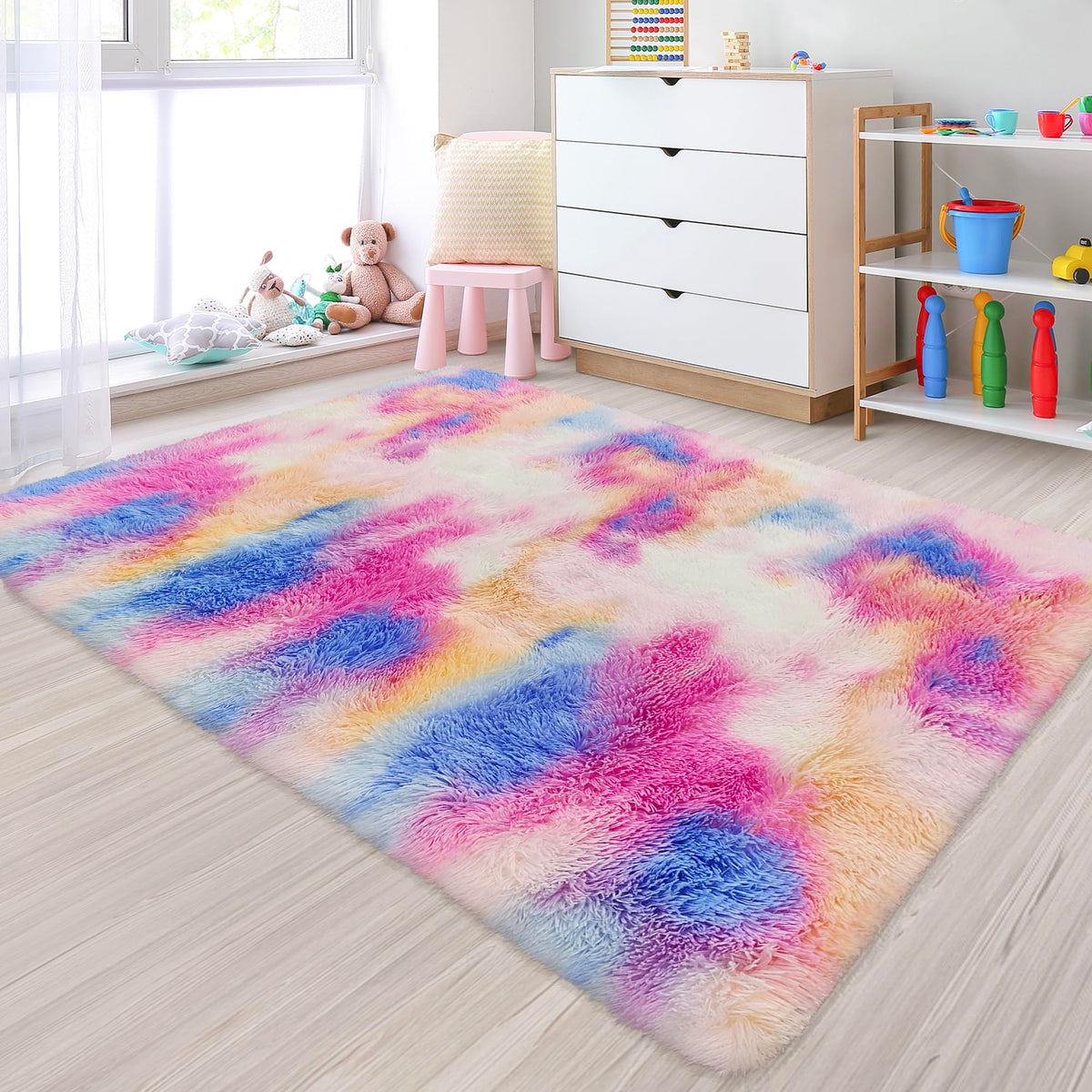 Tie-Dyed Runner Rug for Bedroom Black Grey 2x6ft Fluffy Area Rug Bedside Runner Rug for Kids Room Boys Teens Nursery Baby Living Room Dorm Home Decor Carpets