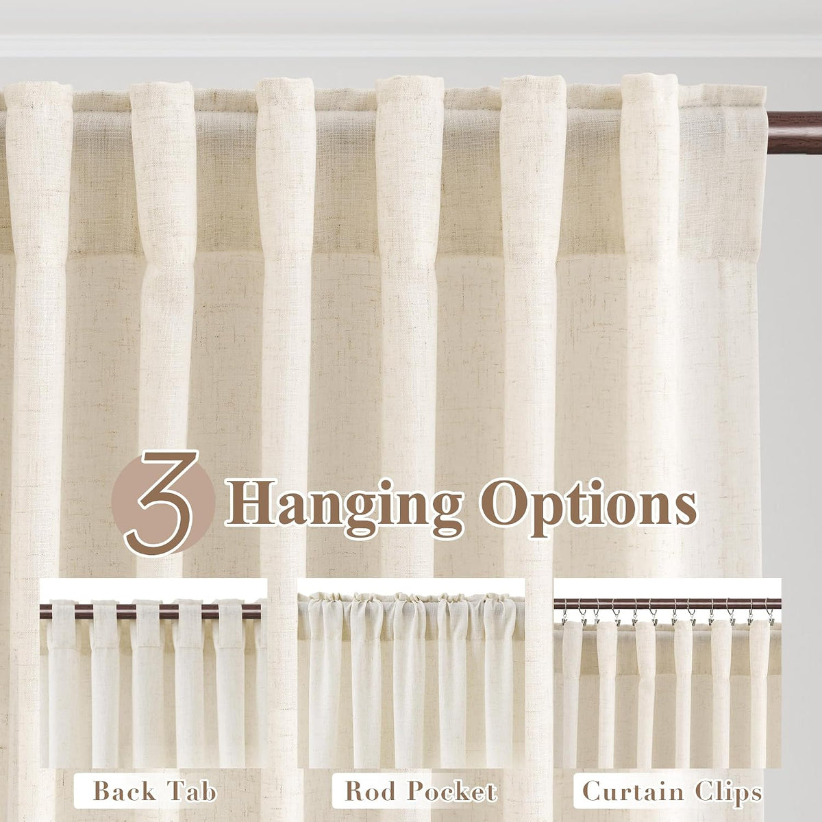 Joywell Linen Sheer Curtains 84 Inches Long for Living Room Beige Cream