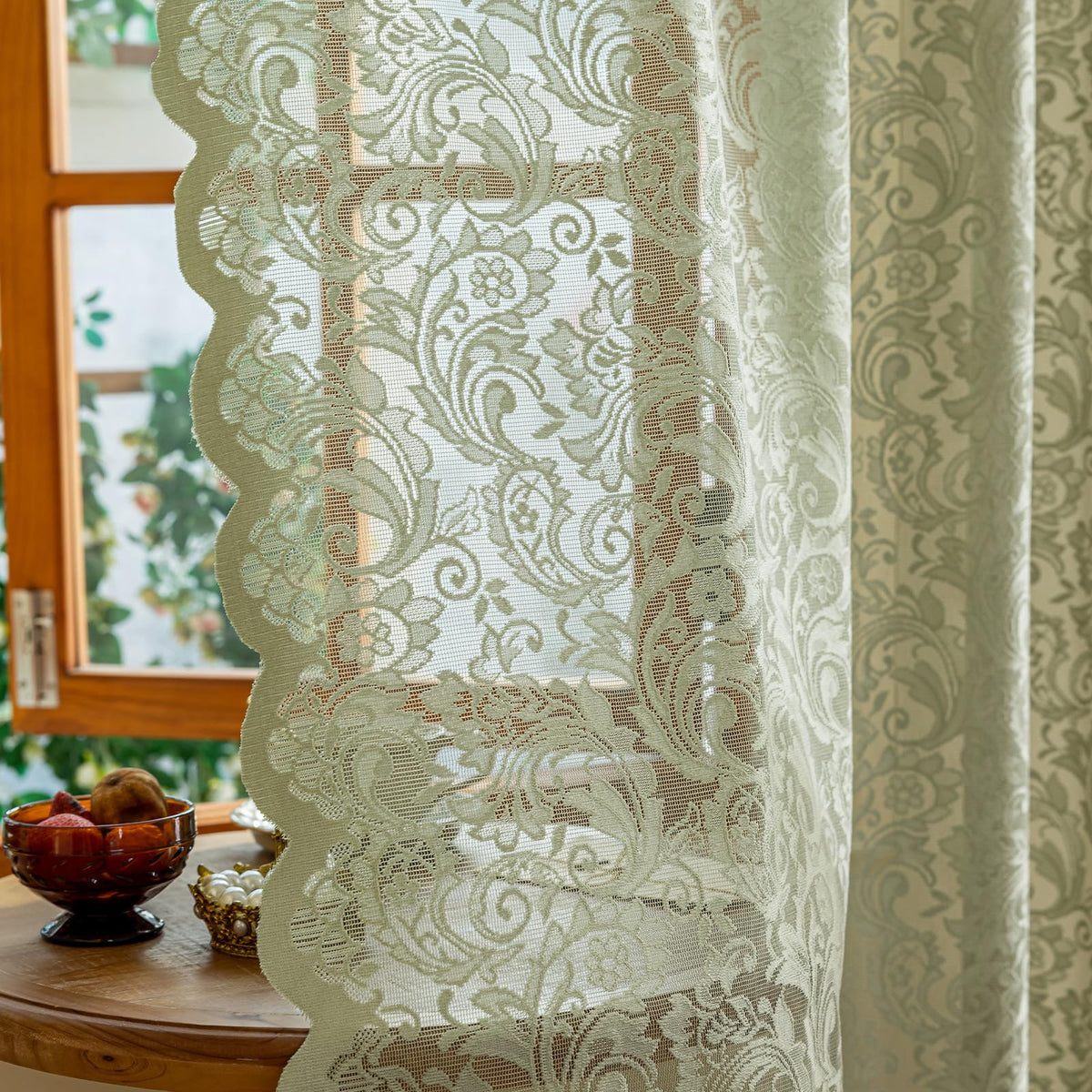 ALIGOGO Black Lace Curtains for Bedroom, Gothic Style, 52W x 63L Inch