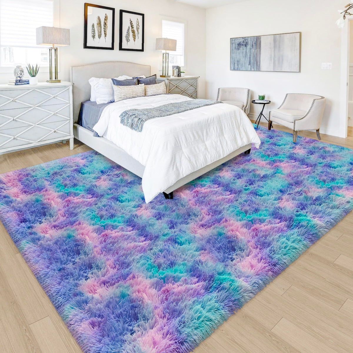 Tie-Dyed Runner Rug for Bedroom Black Grey 2x6ft Fluffy Area Rug Bedside Runner Rug for Kids Room Boys Teens Nursery Baby Living Room Dorm Home Decor Carpets