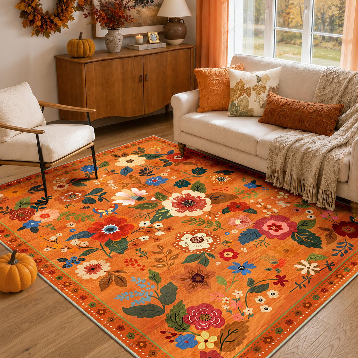 RELEANY Floral Washable 5x7 Area Rugs Pink