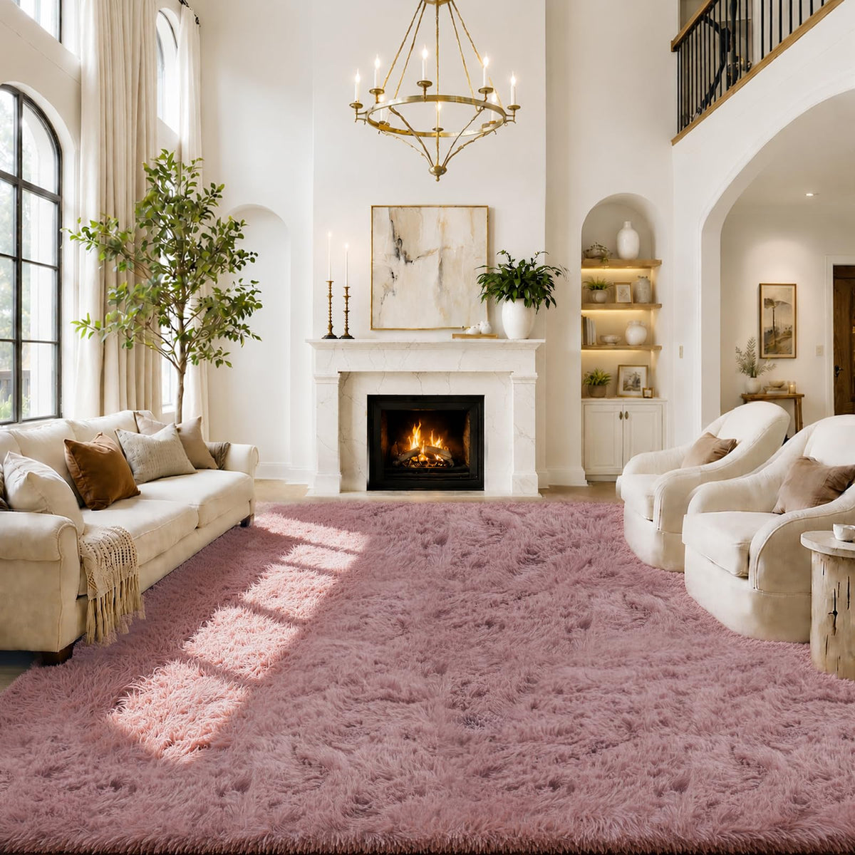 8x10 Area Rugs for Living Room,Light Grey Large Shaggy Soft Plush Furry Rug