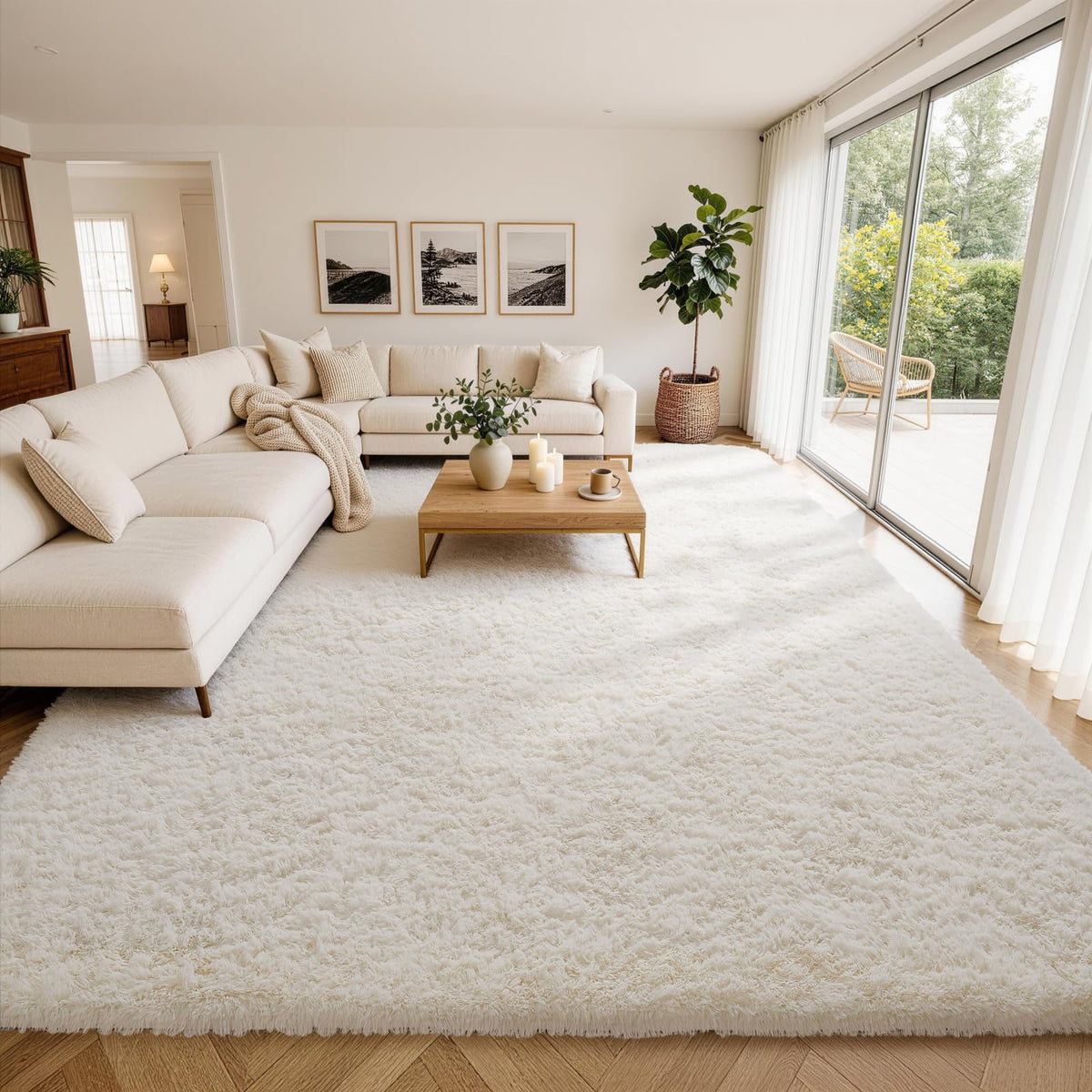 Ophanie 5x7 Area Rugs for Living Room Ivory, Fluffy Shag Large Fuzzy Plush Soft Rug, Shaggy Floor Big Carpets for Bedroom Nursery, Kids Home Decor Aesthetic with Over 99 pcs Pile fibers