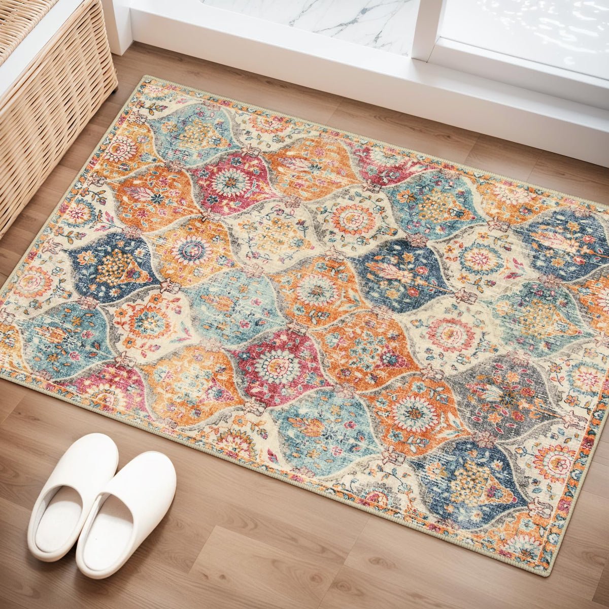 Lahome Moroccan Washable Small Area Rug, 3x5 Rug for Bedroom Living Room