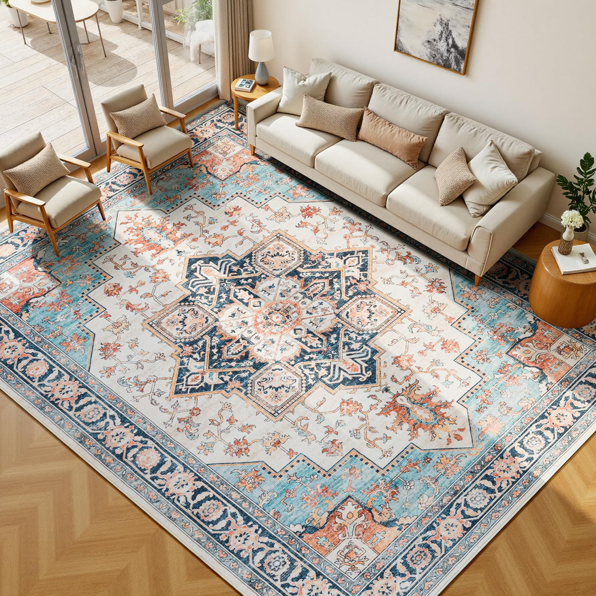 Lessymo 8 x 10 Area Rugs for Living Room, Machine Washable Rug Grey White