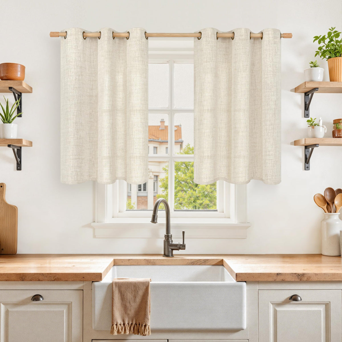 YoungsTex Linen Semi Sheer Curtains 63 Inch Length, Light Filtering Drapes