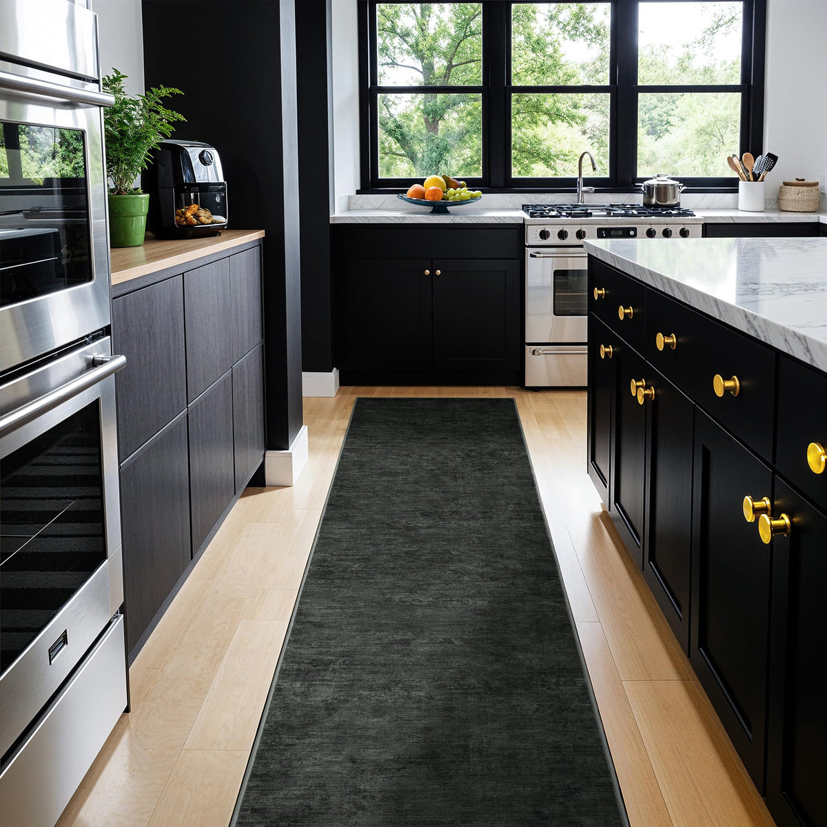 8x10 Washable Area Rug, Black Solid Area Rugs for Living Room & Bedroom