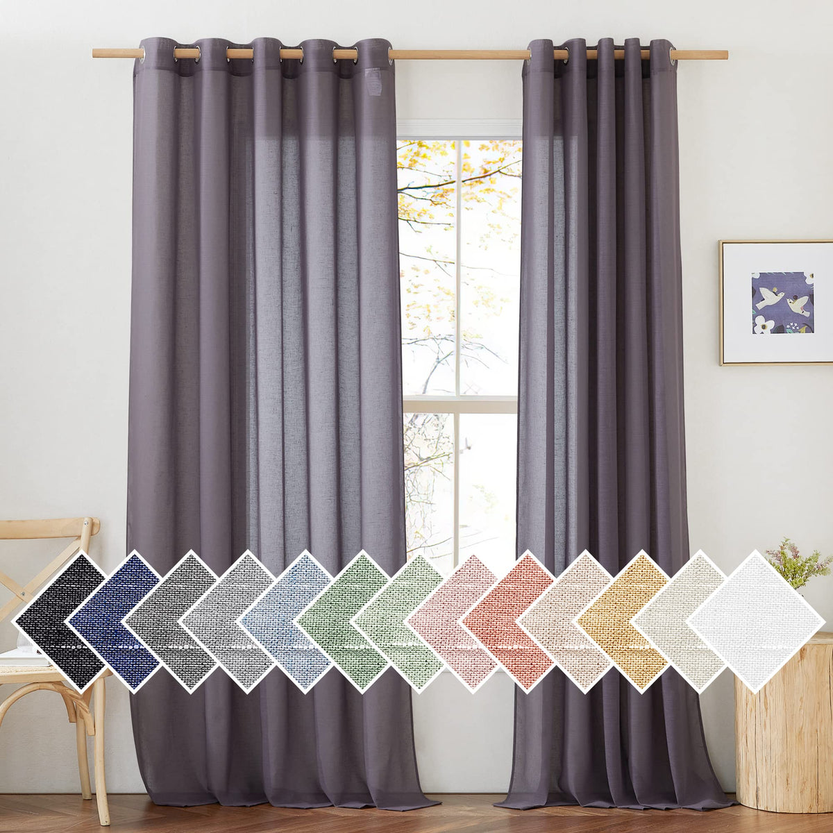 NICETOWN White Sheer Linen Curtains 84 Inch Length 2 Panels Set, W52xL84