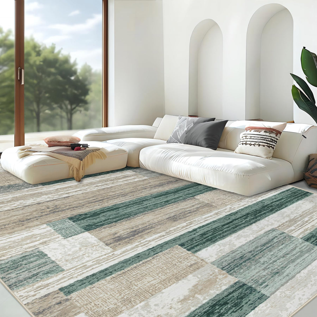 Area Rug 4x6 Geometric Rug: Washable Boho Moroccan Rugs Soft Farmhouse Rug, Modern Neutral Stain Resistant Indoor Floor Carpet for Livingroom Bedroom Dining Table Nursery(Modern Beige,4'x6')