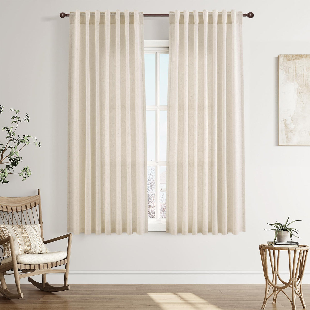 Joywell Linen Sheer Curtains 84 Inches Long for Living Room Beige Cream