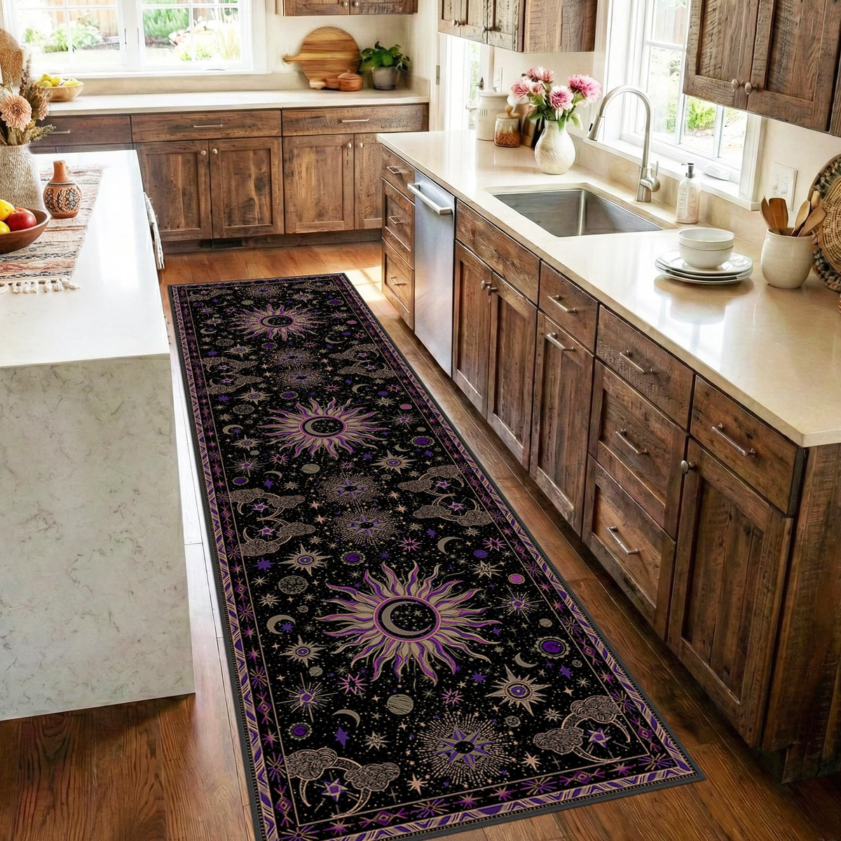 Vacuum-Friendly, 5x7 Washable Area Rug, Black Gold Beige Red