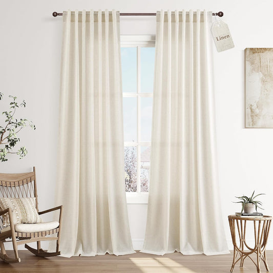 Joywell Linen Sheer Curtains 84 Inches Long for Living Room Beige Cream