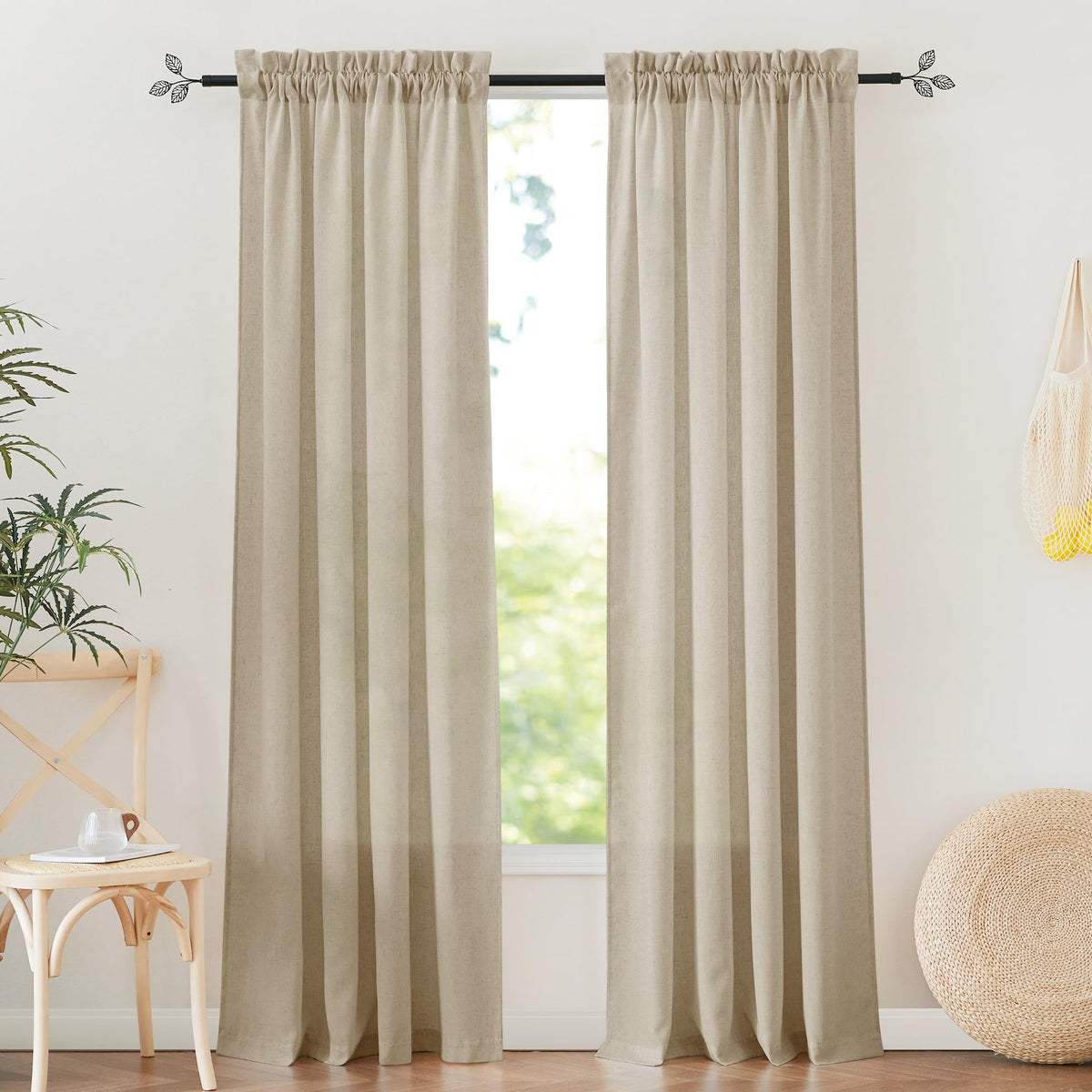 RYB HOME White Semi Sheer Curtains 84 inches Long for Living Room