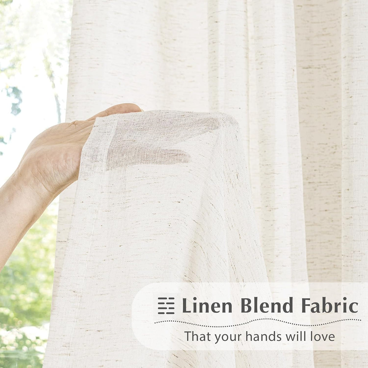FMFUNCTEX Beige Linen Pinch Pleated Sheer Curtains, 96 Inches, 2 Panels