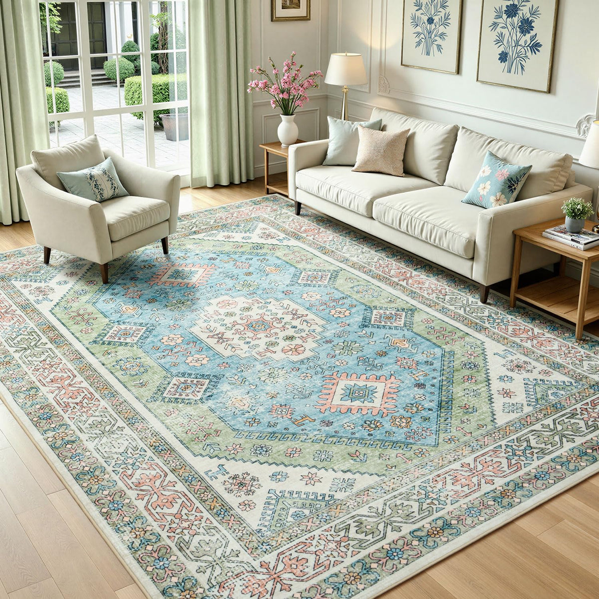 Lofus 5x7 Area Rugs for Living Room Bedroom, Soft Boho Carpet Floral Brown