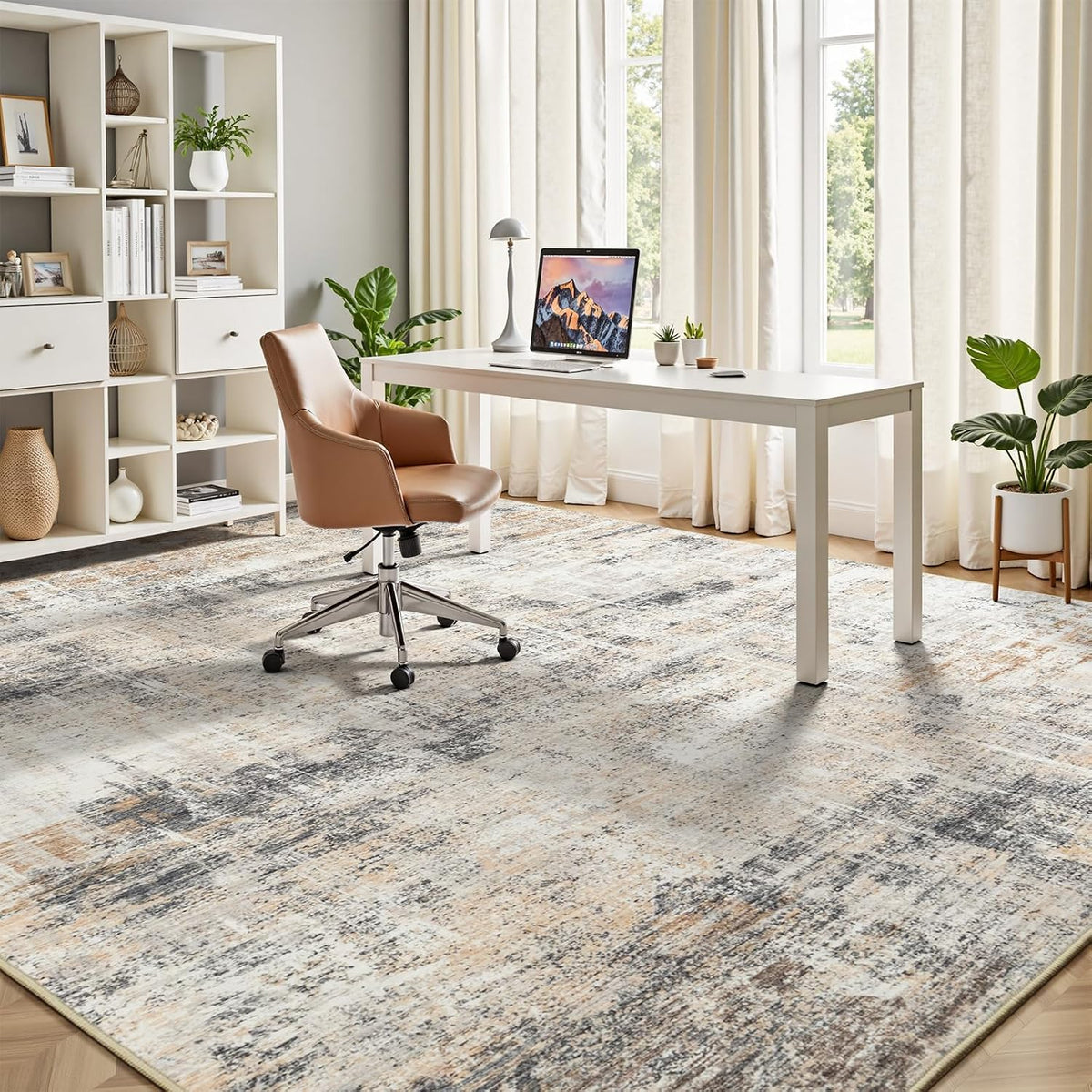8x10 Area Rug for Living Room, Abstract Washable Non-Slip Large Rugs, Gold