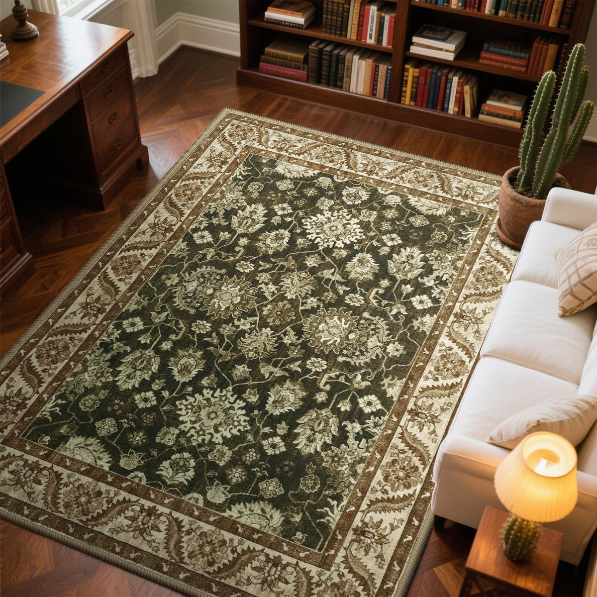 Hanples 5x7 Area Rugs for Living Room, Washable Rug Vintage Floral, Beige