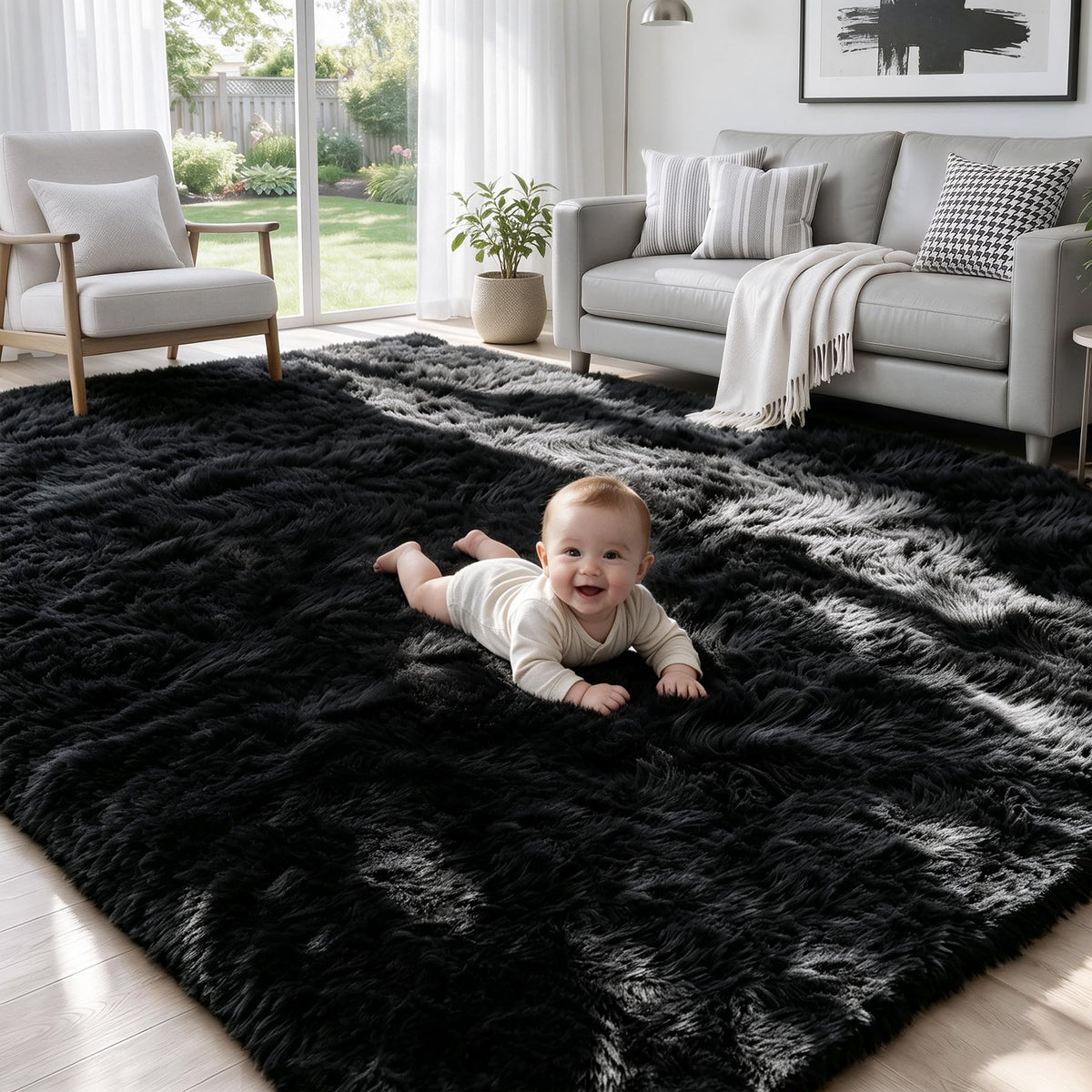 MXSANYOO 8x10 Fluffy Shag Area Rugs for Living Room Bedroom Grey Rug