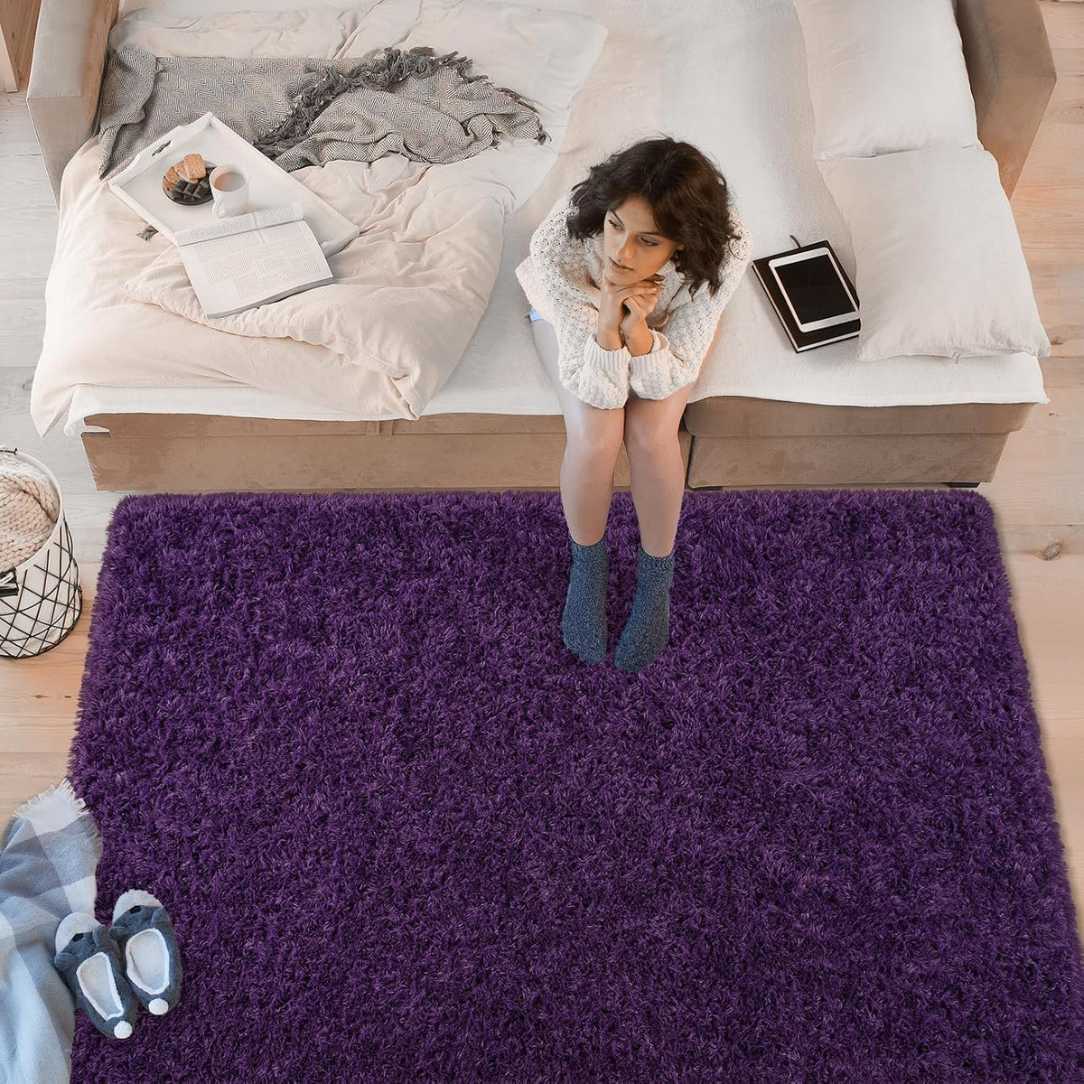 Softlife Rugs for Bedroom 4x5.3 Feet Purple Area Rug for Living Room Super Soft Shaggy Rugs for Dorm Fluffy Fuzzy Carpets Long Plush Bedside Rug Nursery Girls Boys Kids Room Home Christmas Decoration