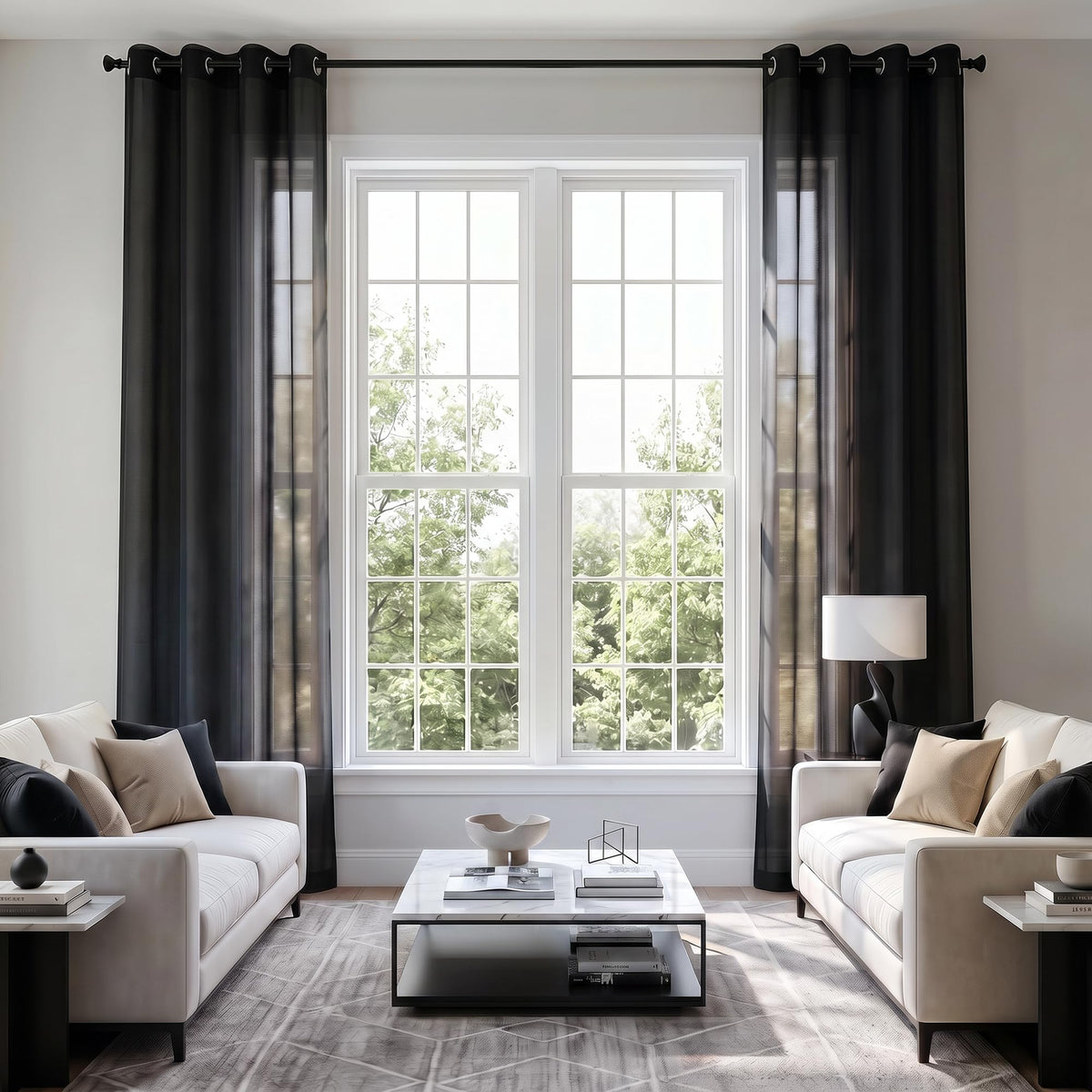 Mrs.Naturall Black Sheer Curtains 84 Inches Long for Living Room Set of 2 Panels Ring Grommet Window Curtain Panels for Bedroom 52x84 Inch Length