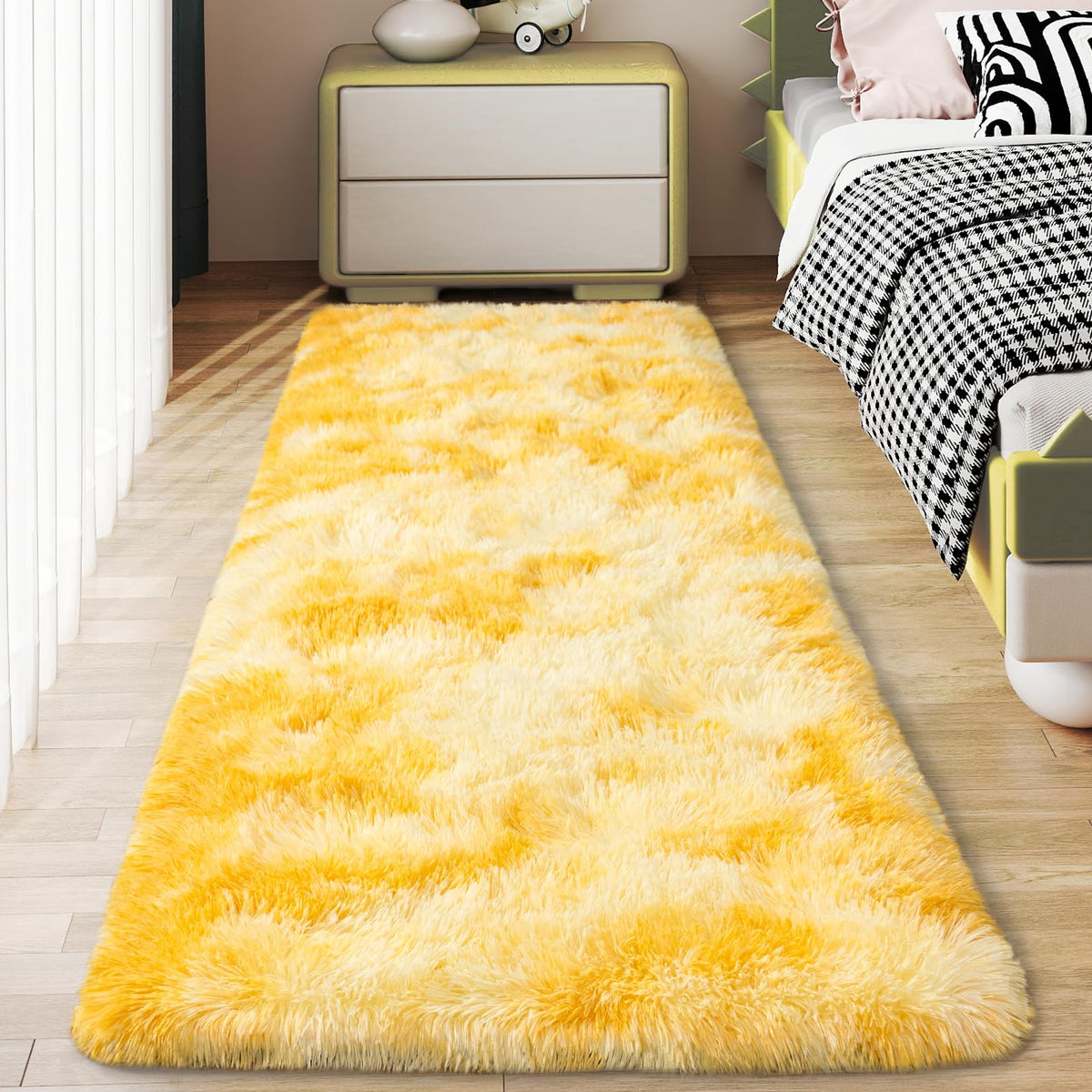 Soft Runner Rugs for Bedroom Hallway 2x6 Beige Fluffy Shag Washable