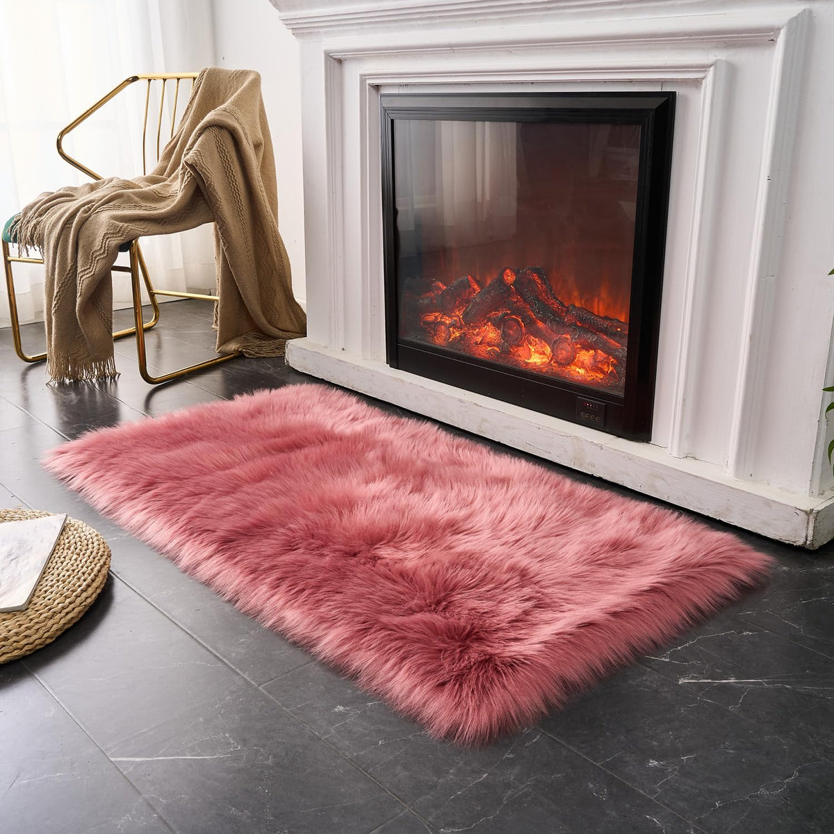 EasyJoy Ultra Soft Fluffy/Fuzzy Shaggy Area Rug Faux Fur Chair Cover Seat Pad for Bedroom Floor Sofa Living Room (2 x 6 ft Sheepskin, Beige)