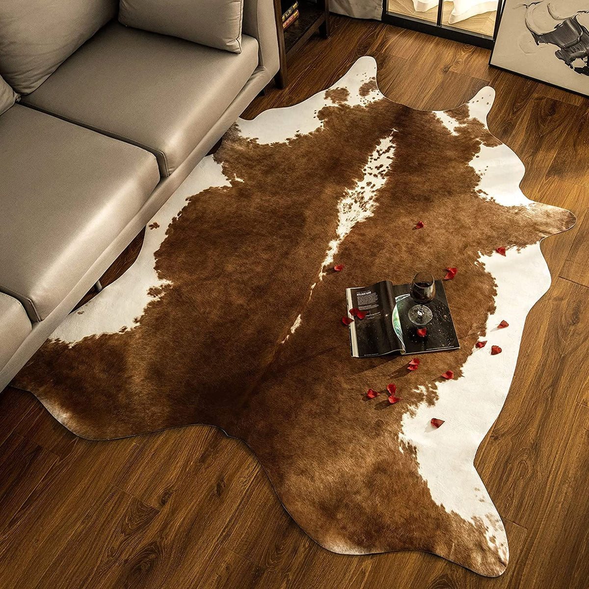 BENRON Faux Cowhide Rug, Cow Print Rug for Living Room Bedroom 4.6x5.2ft
