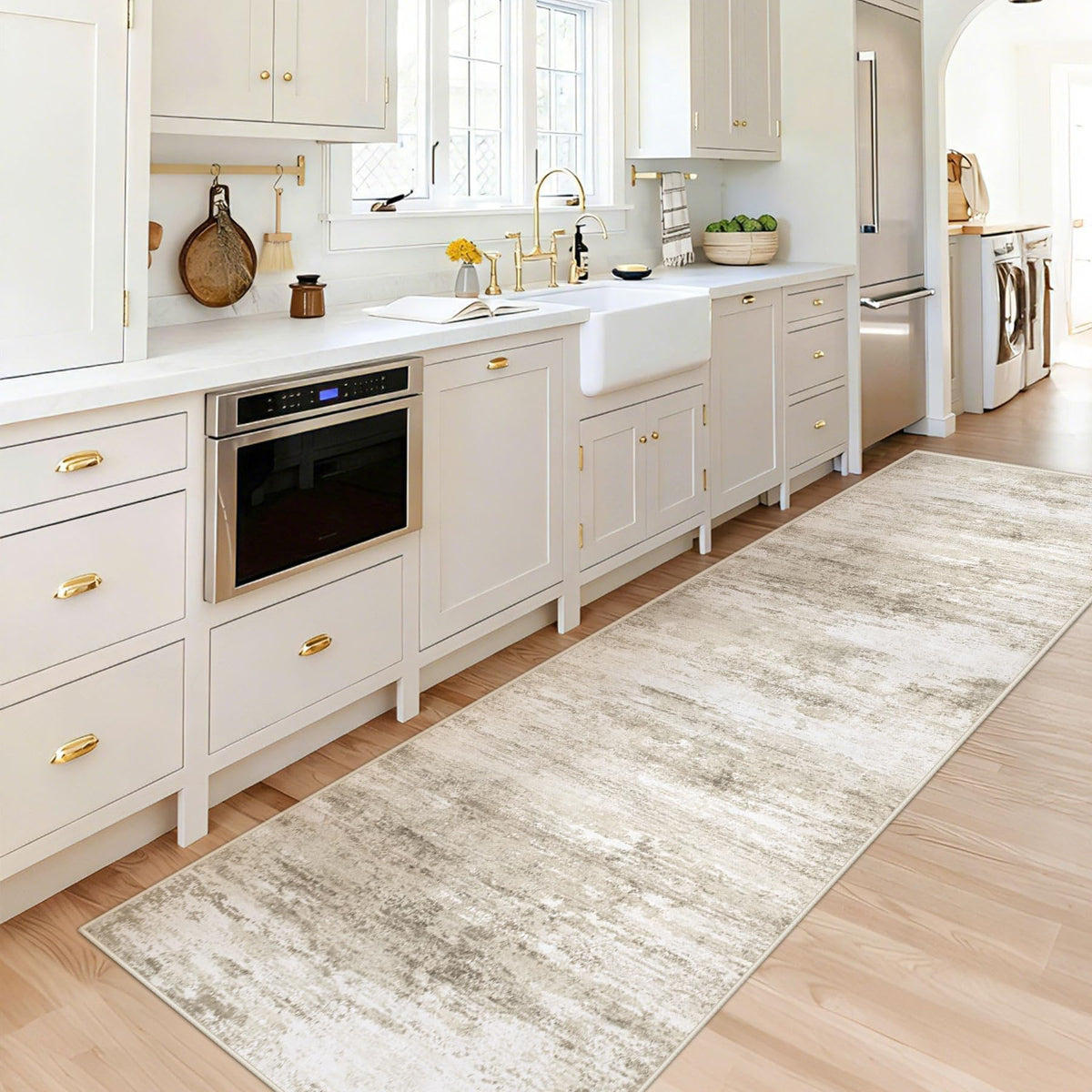 Washable Rug 8x10 Area Rugs for Living Room: Large Neutral Soft Rug Abstract Non Slip Low Pile Modern Carpet for Bedroom Kitchen Nursery Office Dining Room Indoor (Beige, 8'x10')