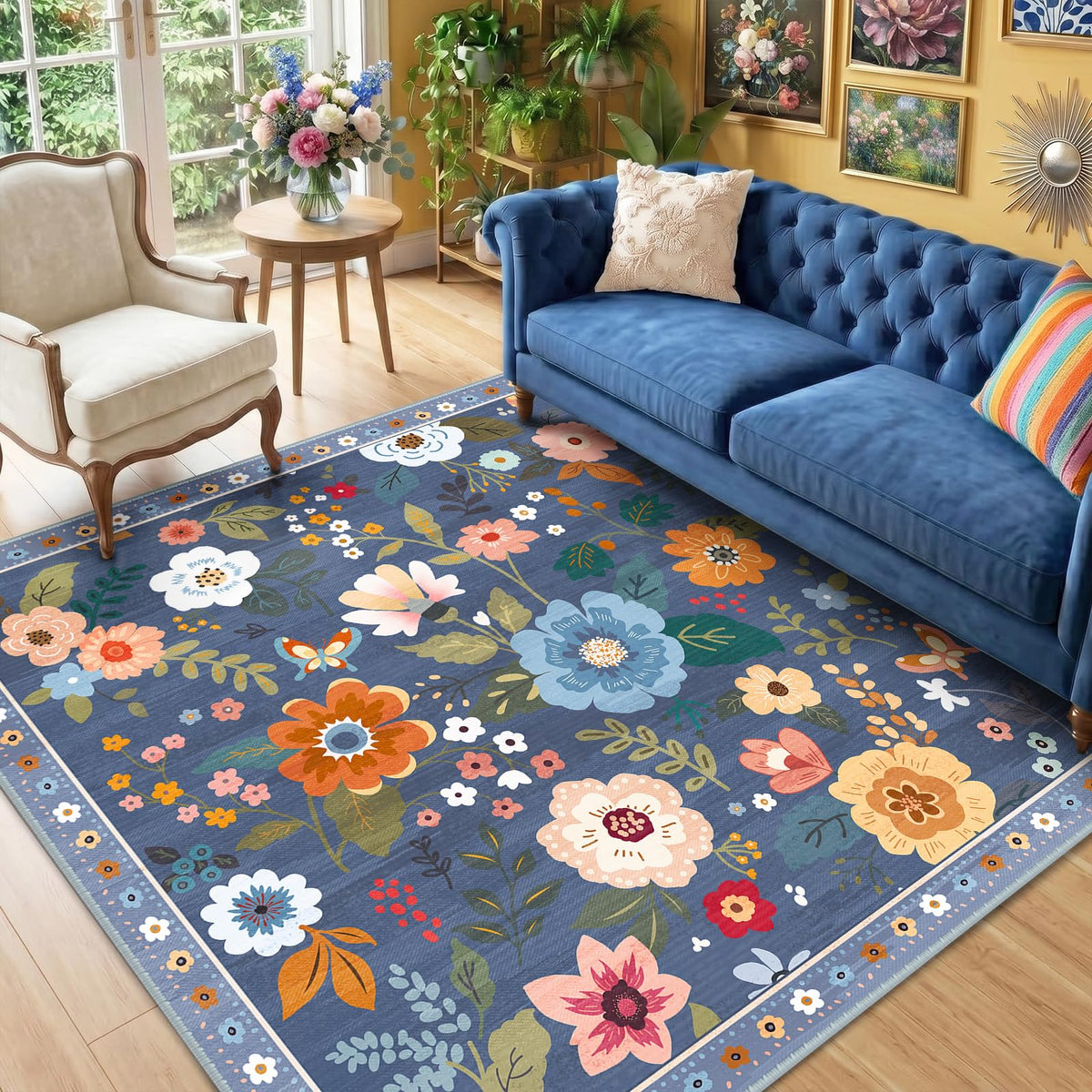 RELEANY Floral Washable 5x7 Area Rugs Pink