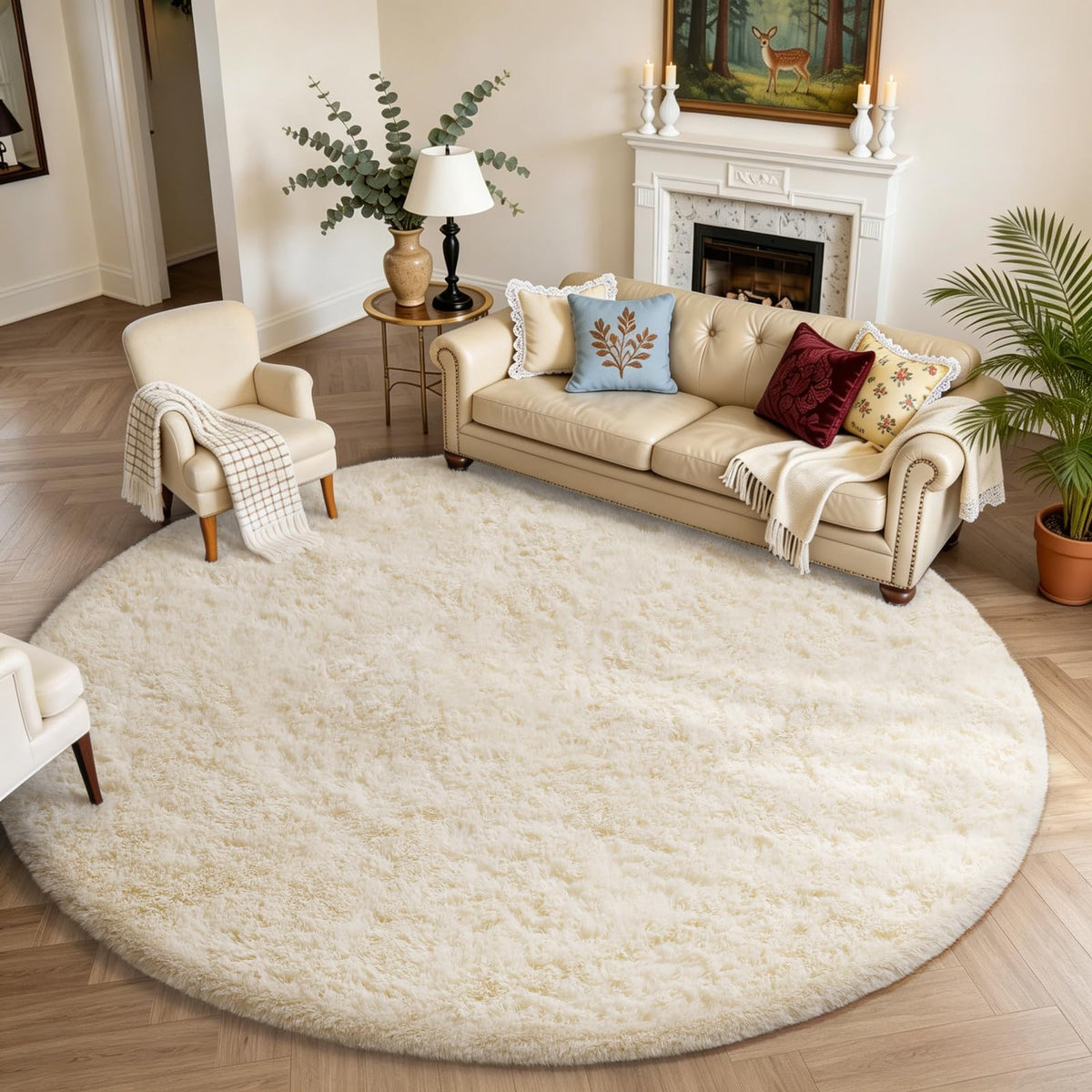 Ophanie 5x7 Area Rugs for Living Room Ivory, Fluffy Shag Large Fuzzy Plush Soft Rug, Shaggy Floor Big Carpets for Bedroom Nursery, Kids Home Decor Aesthetic with Over 99 pcs Pile fibers
