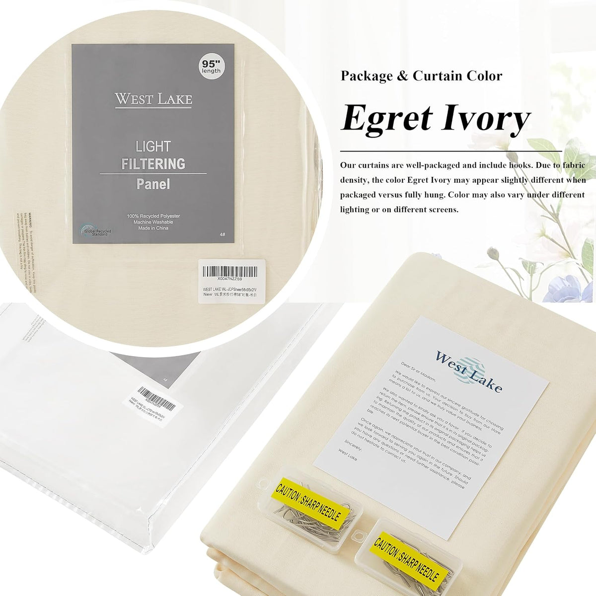 WEST LAKE Egret Ivory Pinch Pleated Sheer Curtains 102 Inches Long