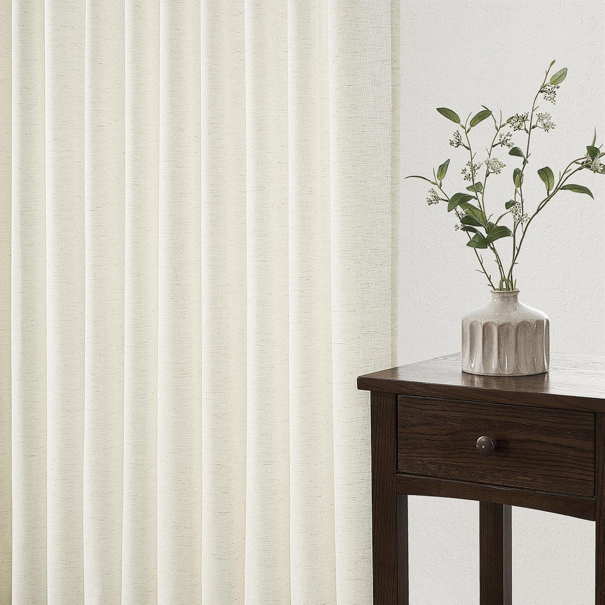 96 Inches Long Pinch Pleated Semi Sheer Curtains,Natural Linen Blended Light Filtering Window Curtains 96 Length 2 Panels for Living Room Bedroom Pinch Pleat Drapes with Hooks 2 Panels 40" Wx96 L