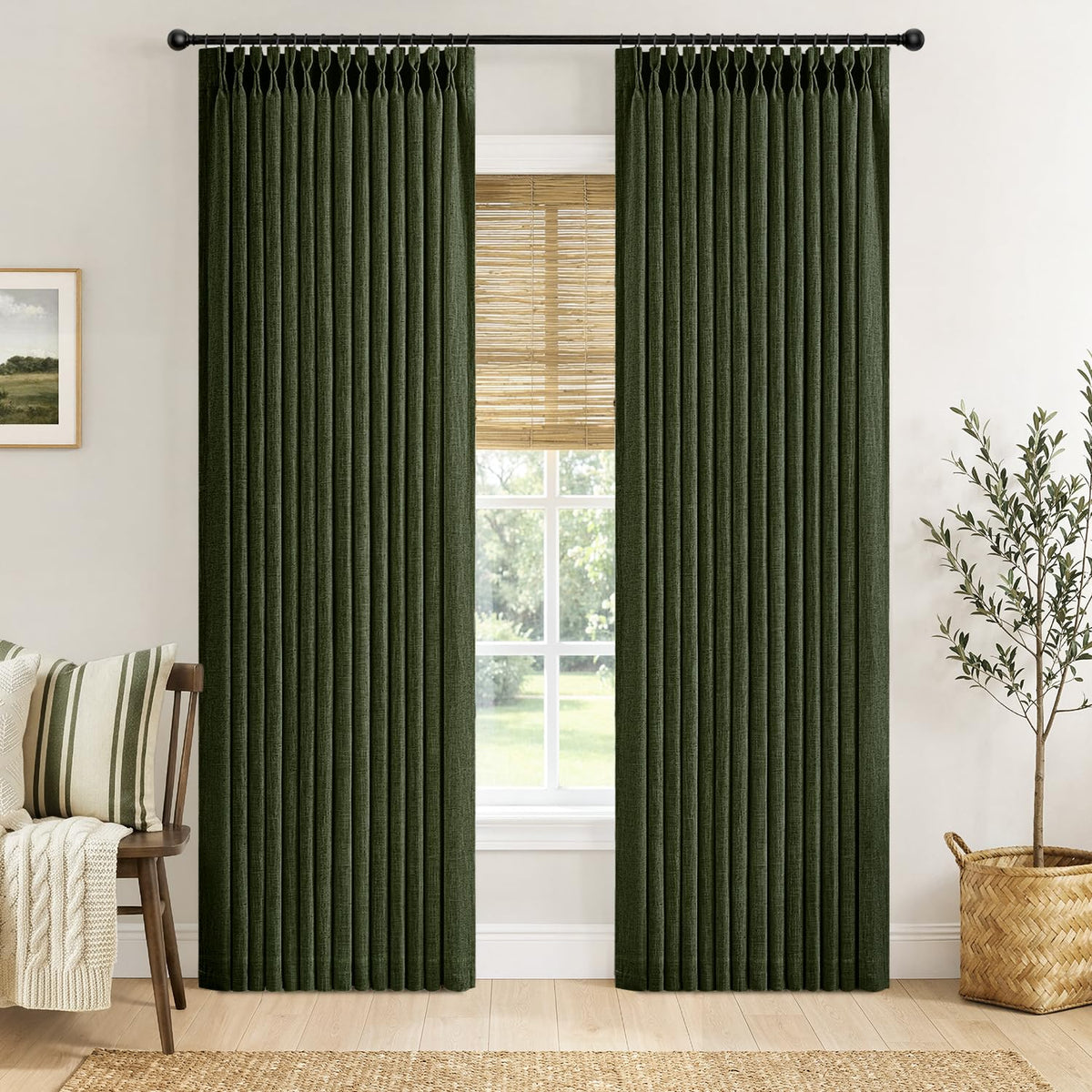 MIULEE Pinch Pleated Thick Linen Curtains 96 Inches Burlap Brown Curtains