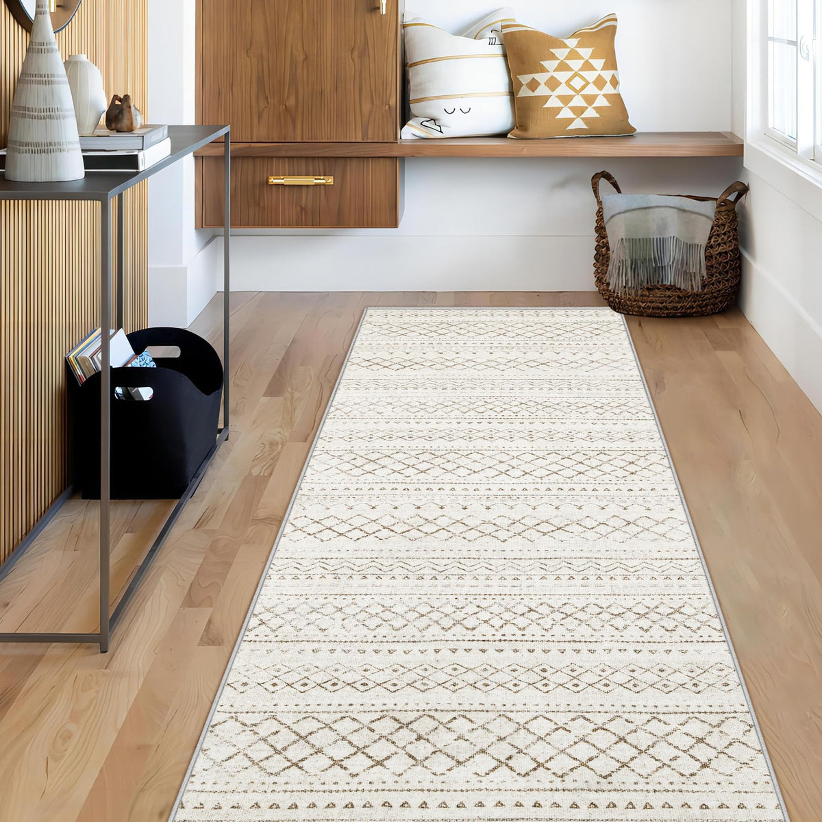 Area Rug 4x6 Geometric Rug: Washable Boho Moroccan Rugs Soft Farmhouse Rug, Modern Neutral Stain Resistant Indoor Floor Carpet for Livingroom Bedroom Dining Table Nursery(Modern Beige,4'x6')