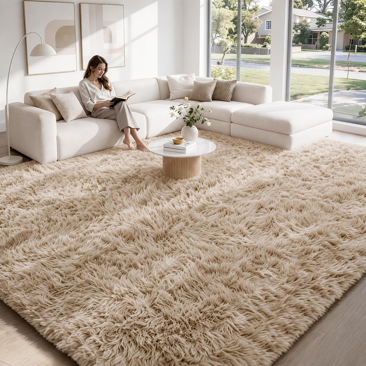 MXSANYOO 8x10 Fluffy Shag Area Rugs for Living Room Bedroom Grey Rug
