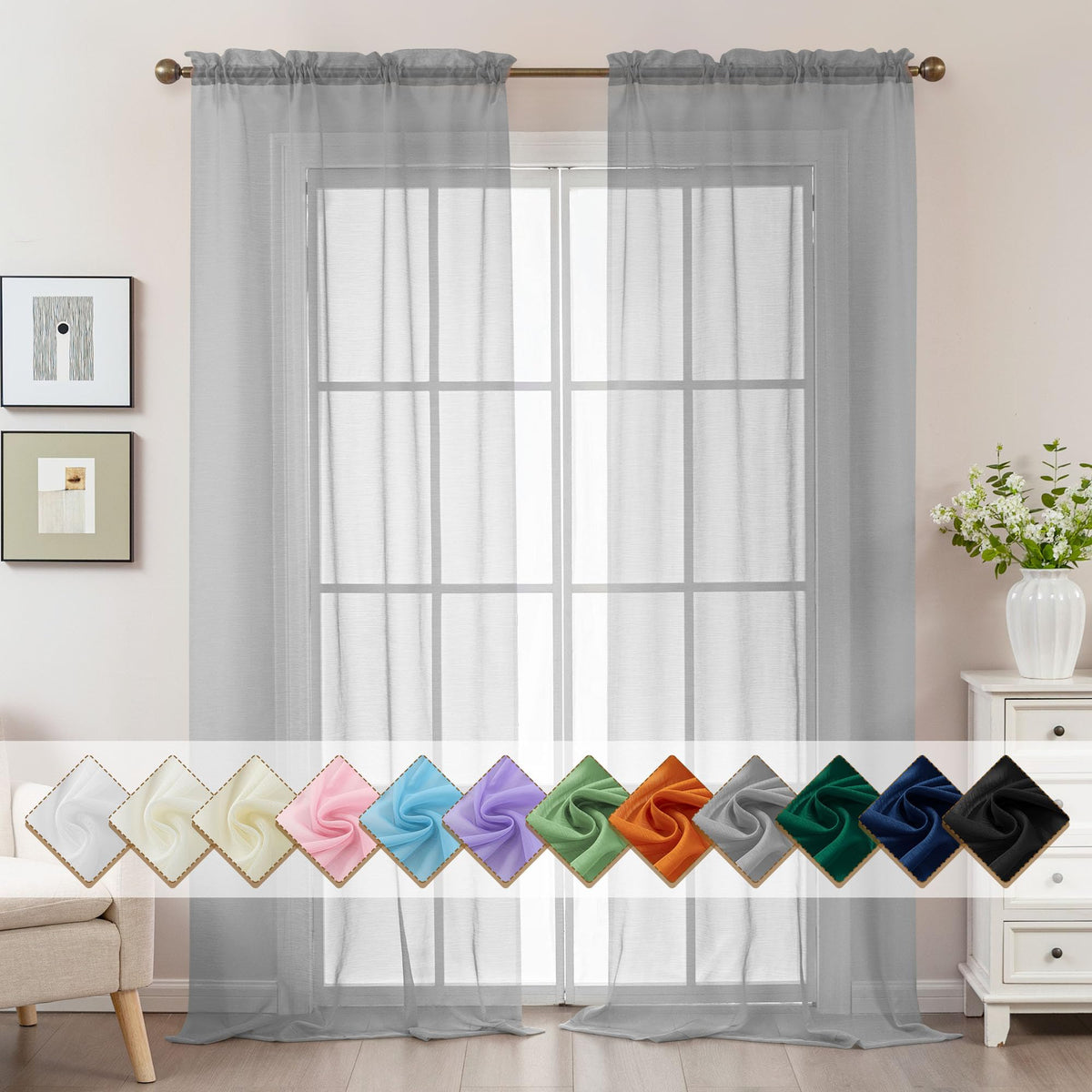 Natural Sheer Curtains 96 Inches Long Rod Pocket