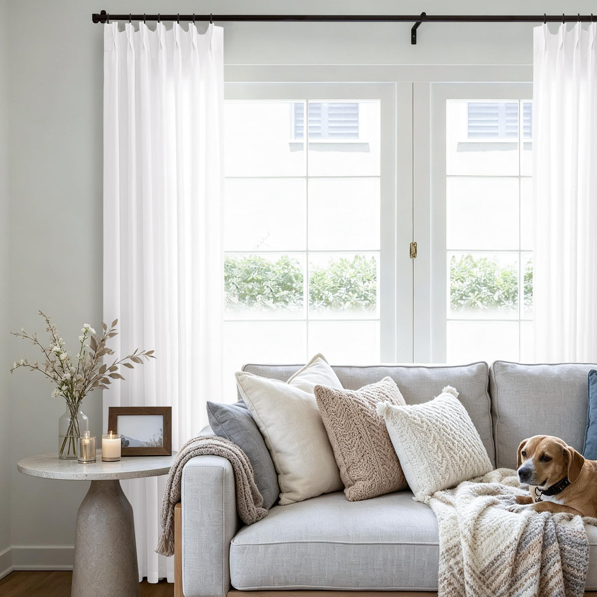 105 Inch Extra Long Curtains Linen Pinch Pleated Cream Semi Sheer