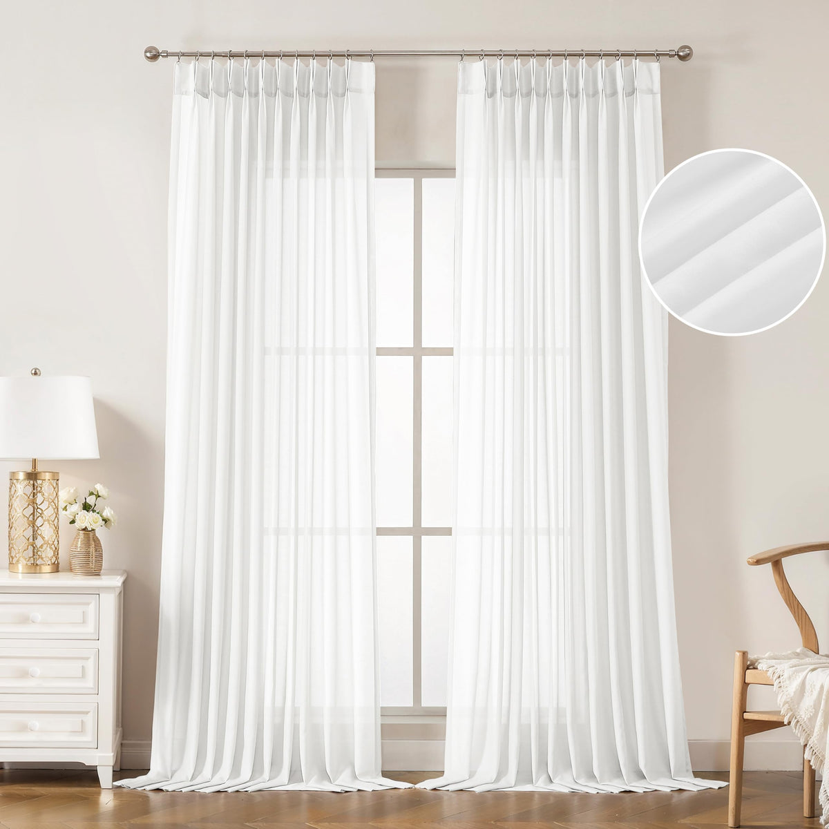 WEST LAKE Egret Ivory Pinch Pleated Sheer Curtains 102 Inches Long