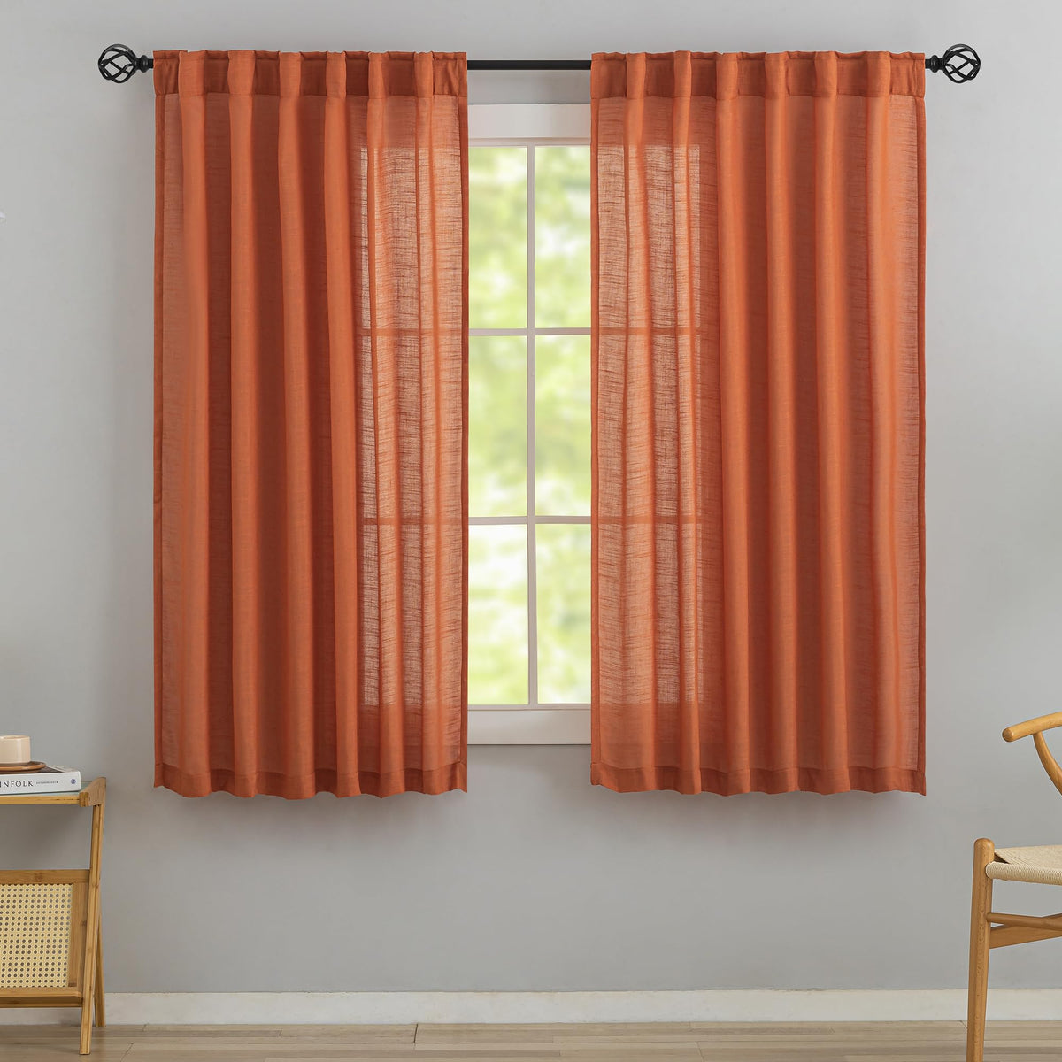 Natural Linen 144 Inch Length Curtains for Tall Floor Ceiling Villa Living Room -Cream Ivory Bak Tab Hooks Pleated Easy Open Sliding Semi Sheer 144 inch Extra Long 2 Story Window Curtains,12 Foot