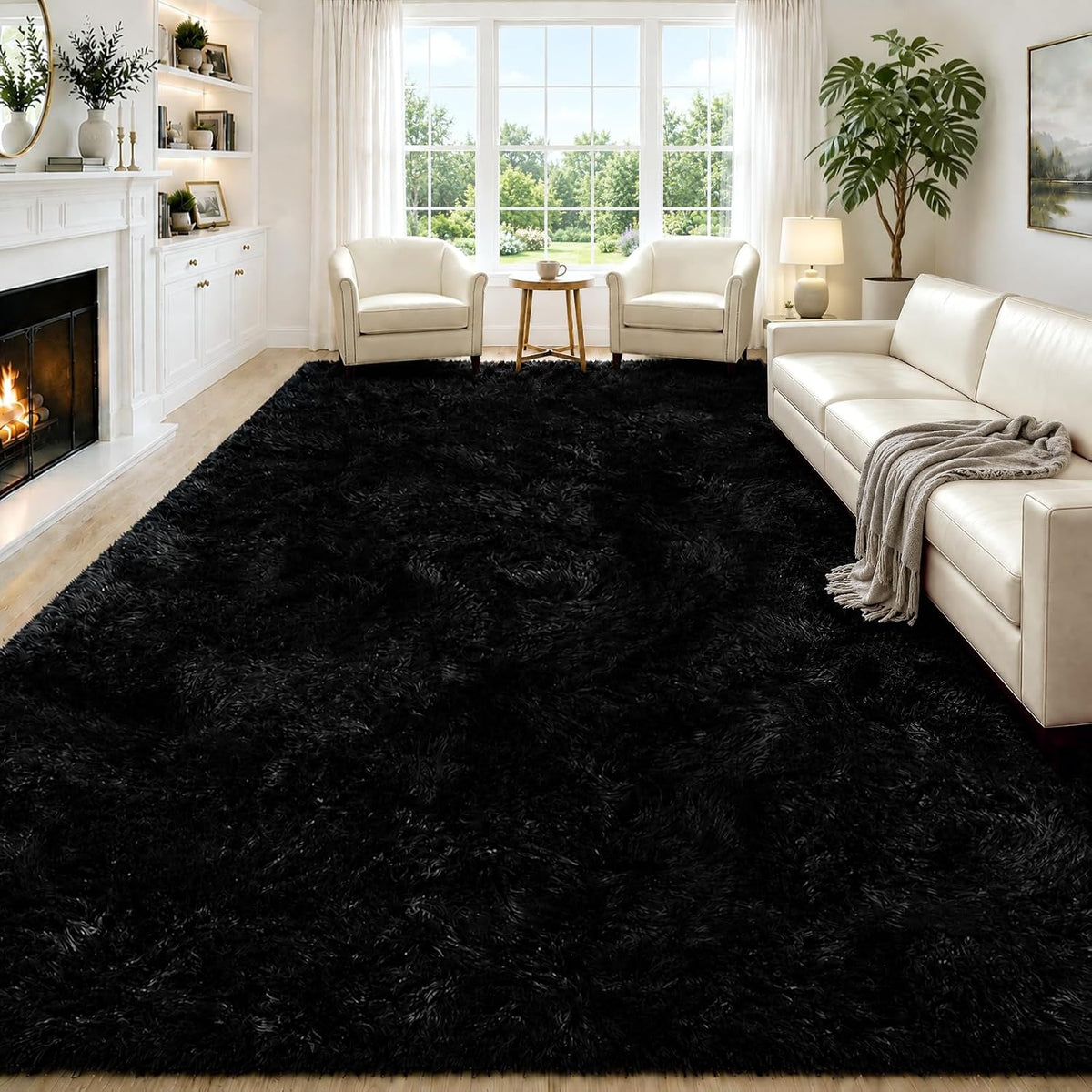 6x9 Black Fluffy Area Rug for Living Room,Large Shag Area Rugs for Bedroom