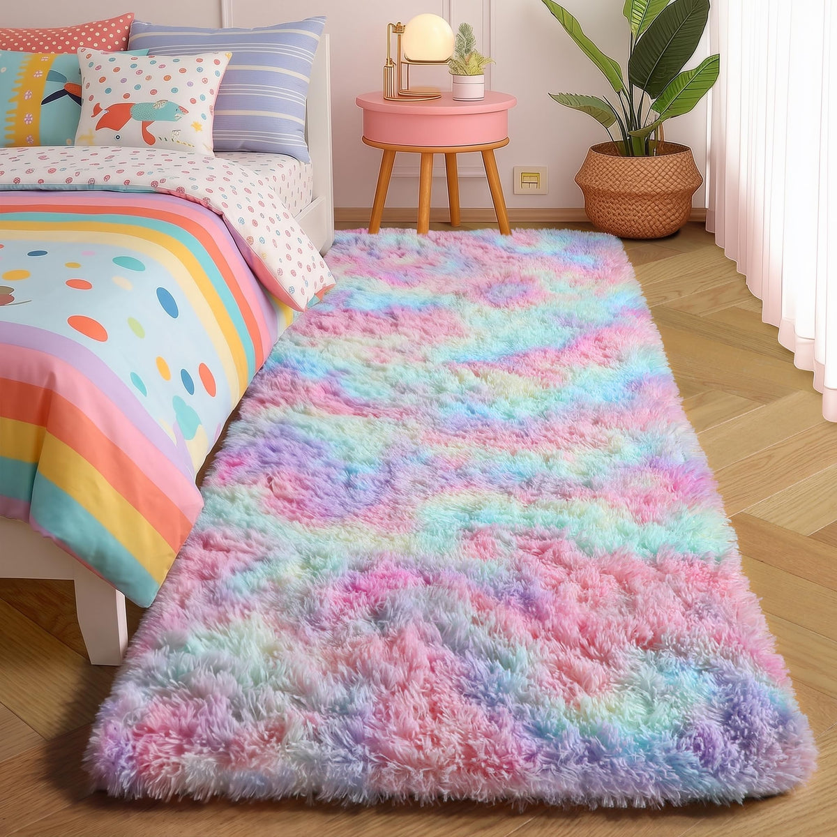 Amdrebio Light Pink Fluffy Fuzzy Area Rug 4x6 for Girls Bedroom Kids Room