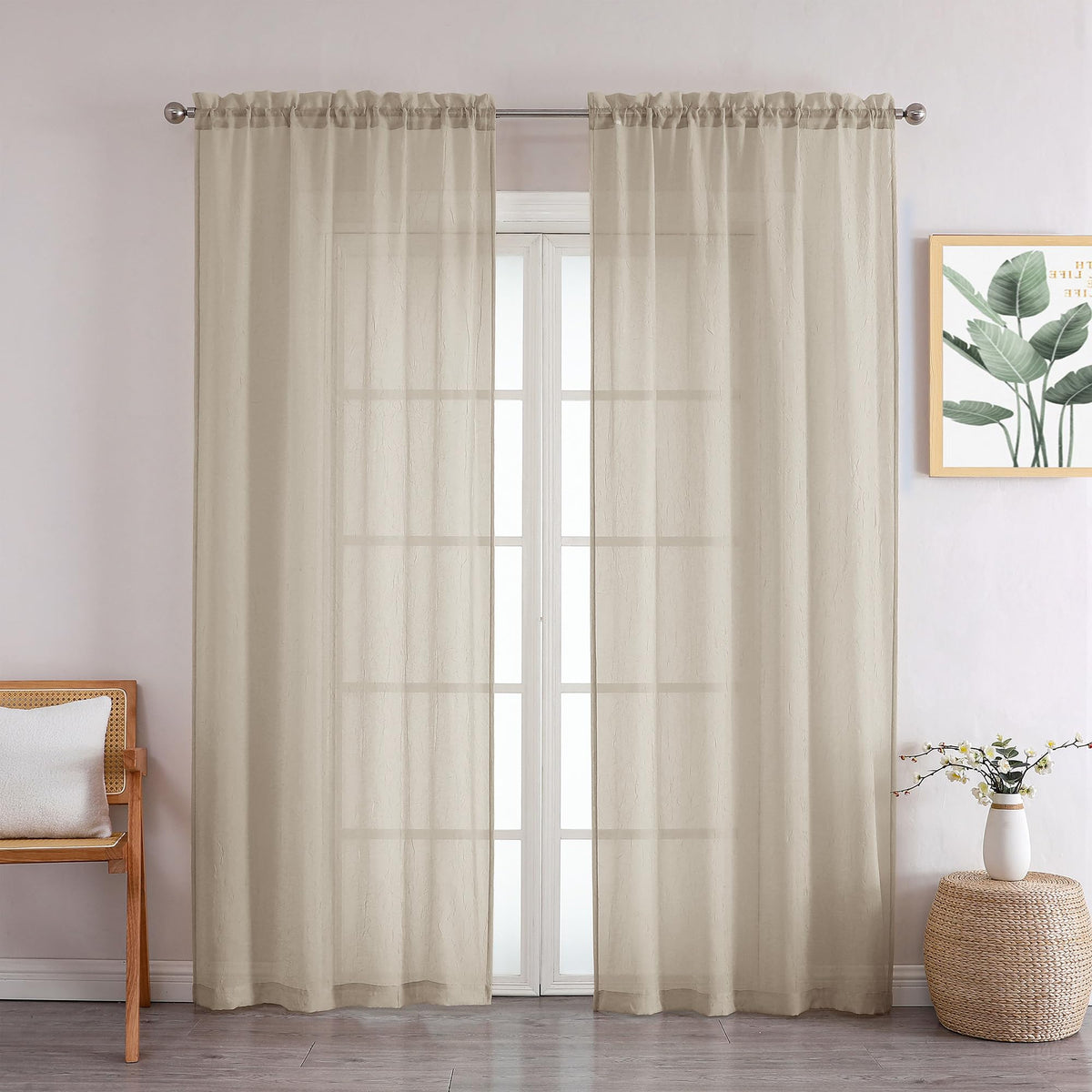 Chyhomenyc Crushed Sheer Navy Blue Curtains 84 Inch Length 2 Panels, Light Filtering Solid Crinkle Voile Lightweight Rod Pocket Sheer Curtian for Bedroom Living Room, Each 42Wx84L Inches
