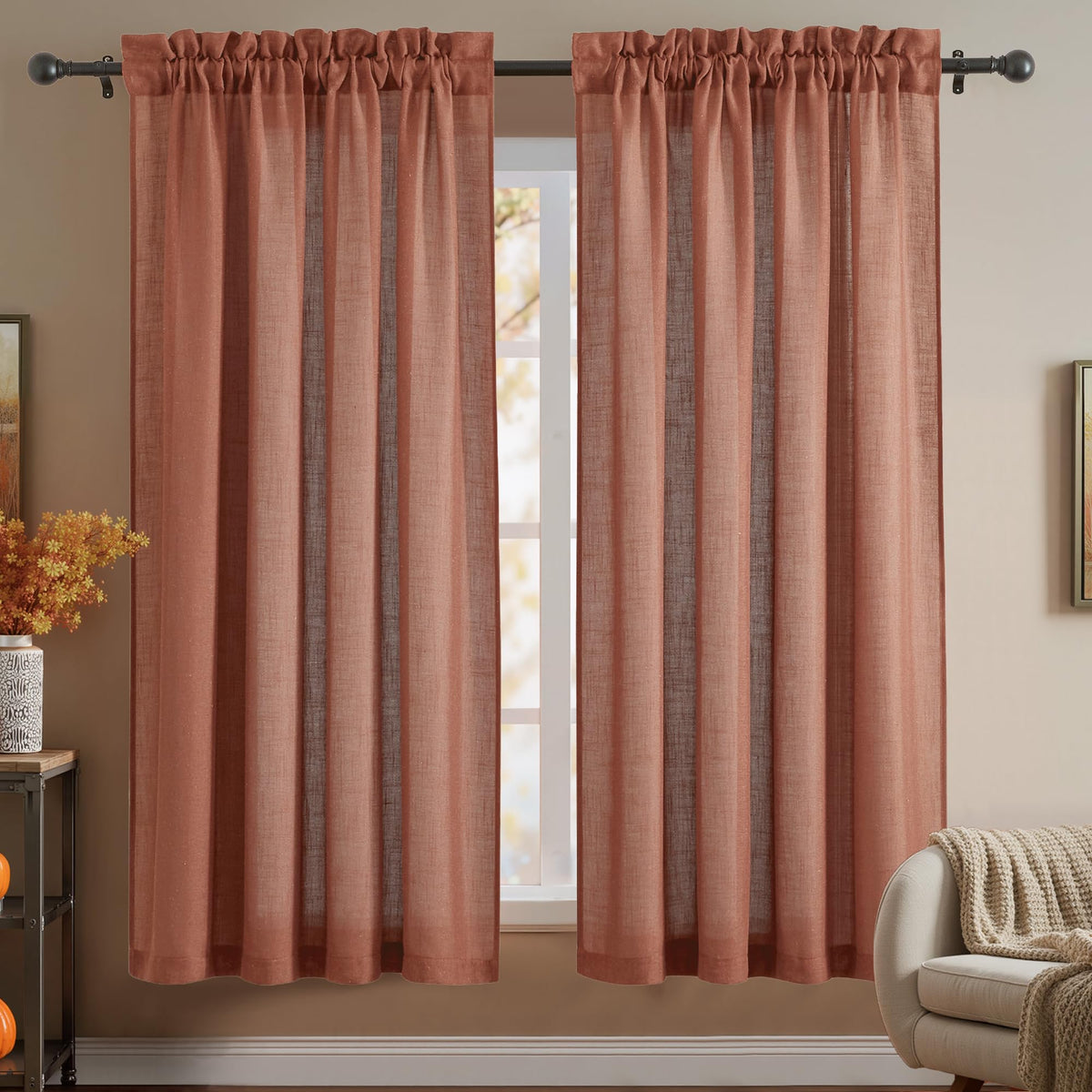RYB HOME White Semi Sheer Curtains 84 inches Long for Living Room