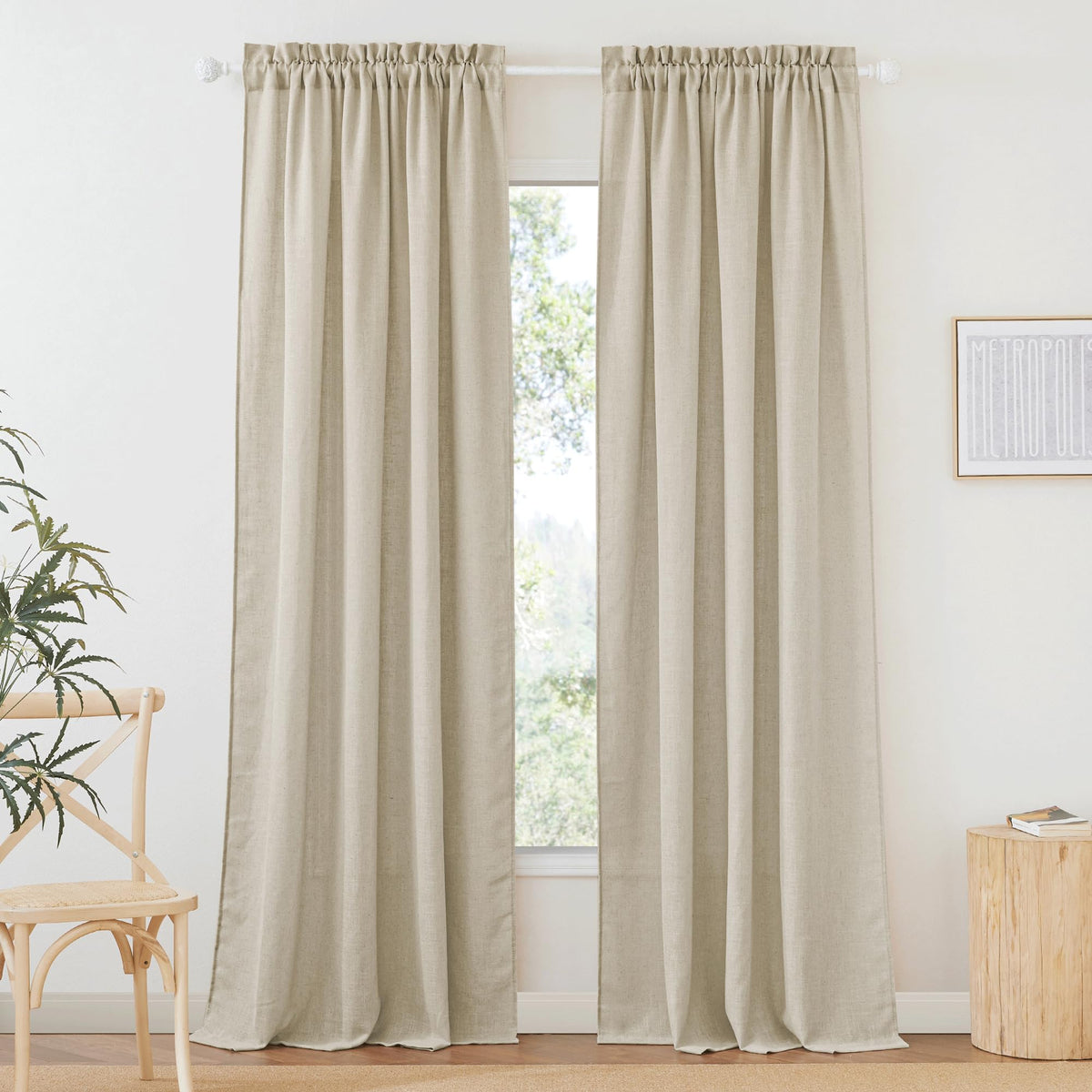 RYB HOME White Semi Sheer Curtains 84 inches Long for Living Room