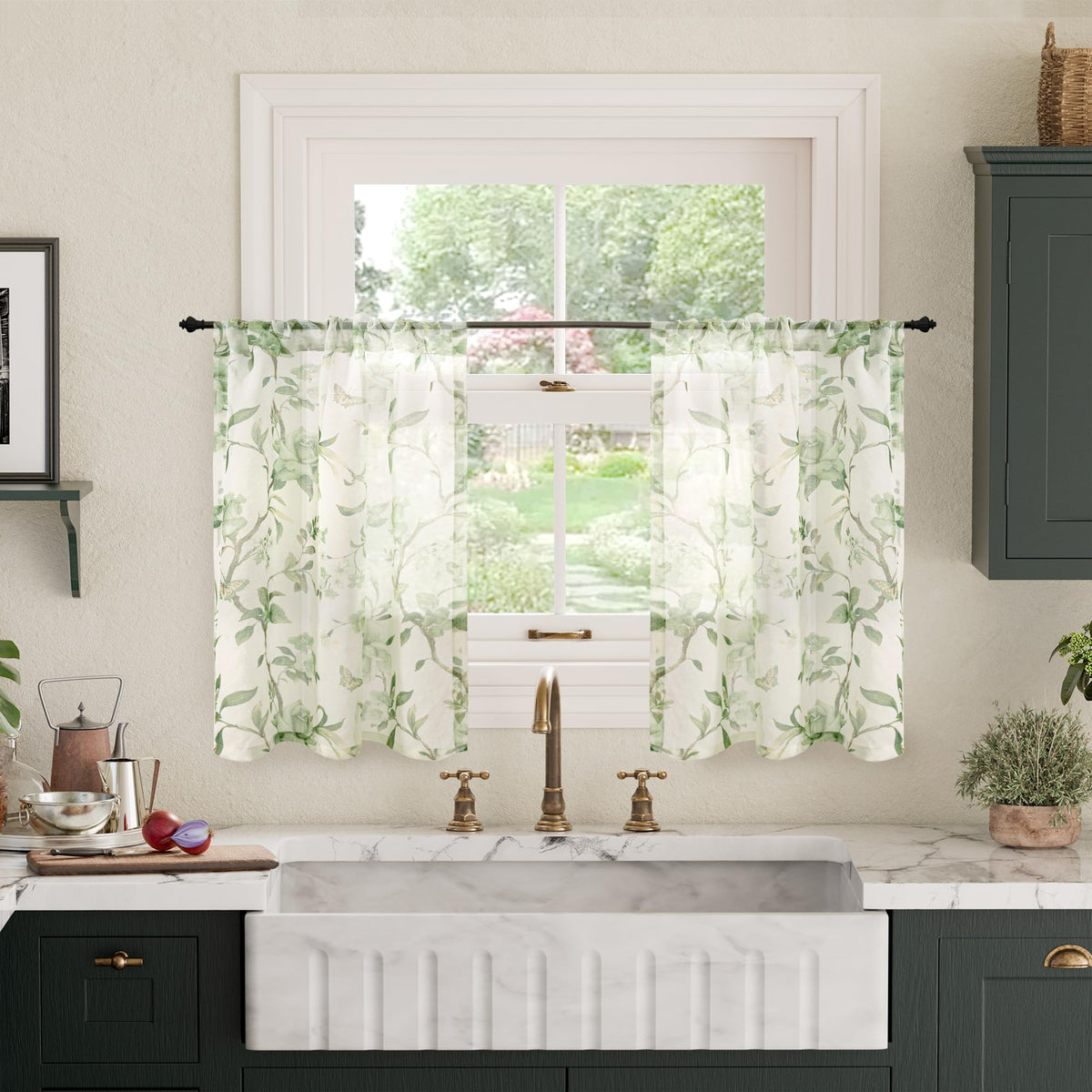 Lajode Pink Floral Sheer Curtains for Girls Room - 52x84 Inch 2 Panels