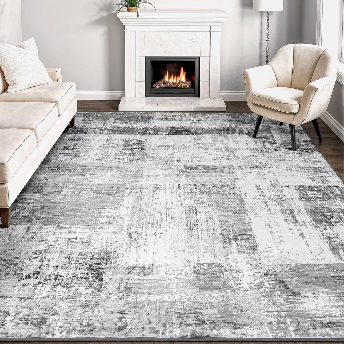 Rugflix 8x10 Area Rugs for Living Room, Washable Large Rug Stain-Resistant Low Pile, Modern Dark Carpet for Dining Room Home Office Kid Room Nursery Bedroom, Navy Blue/Black