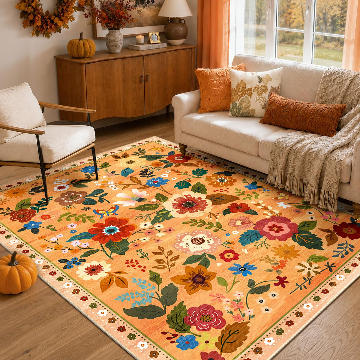 RELEANY Floral Washable 5x7 Area Rugs Pink